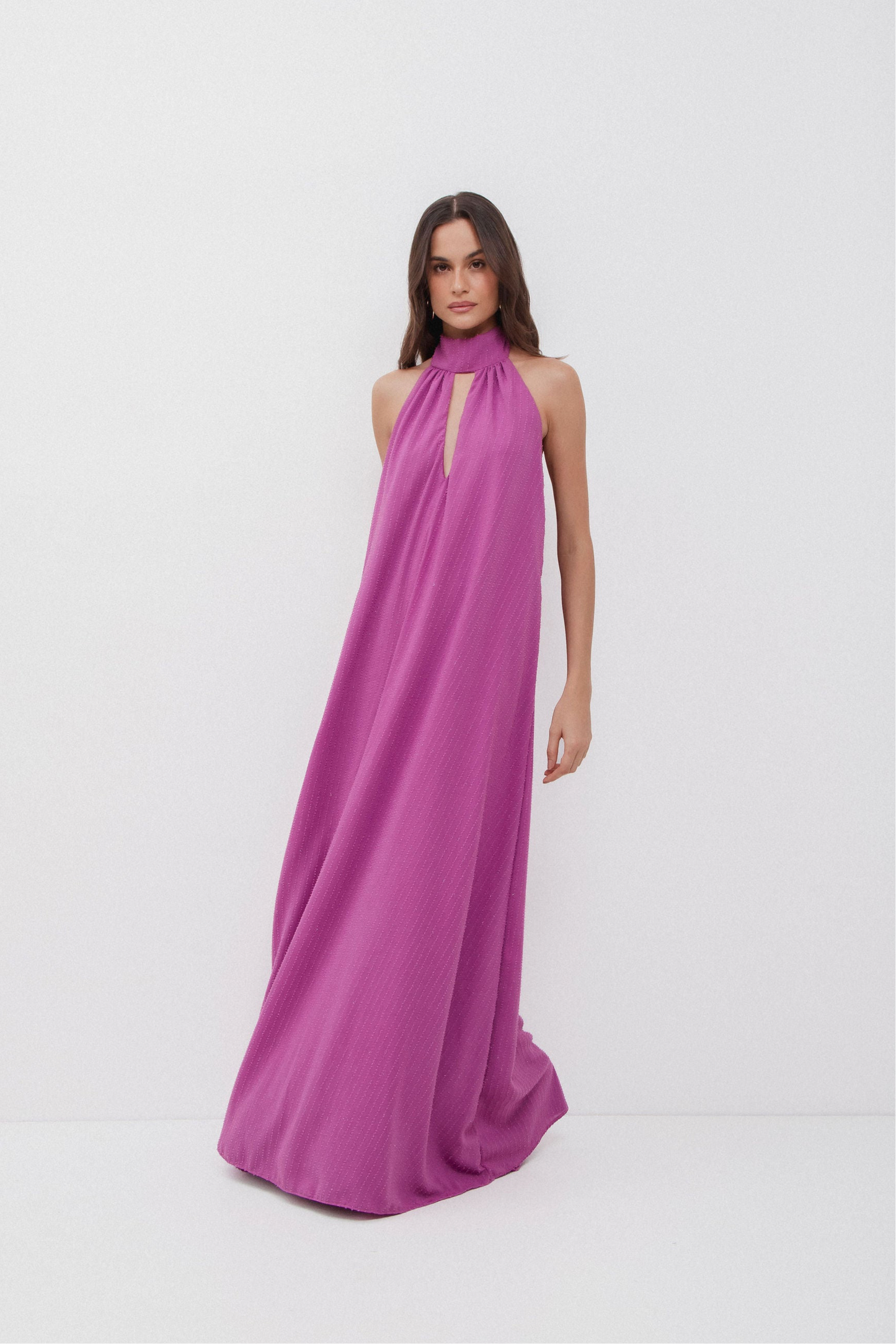 Vestido Frente Única Longo Rosa