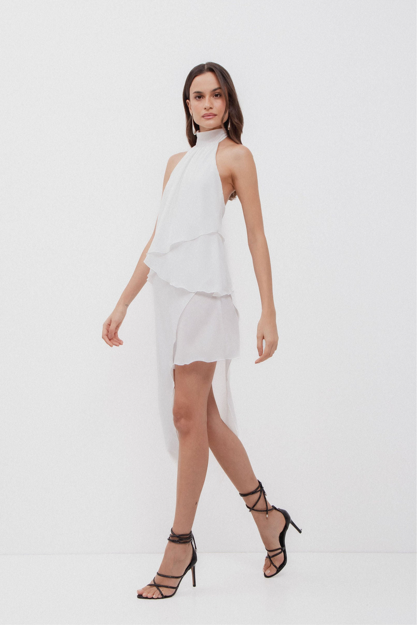 PRÉ-VENDA Vestido Babados Assimétrico Off White