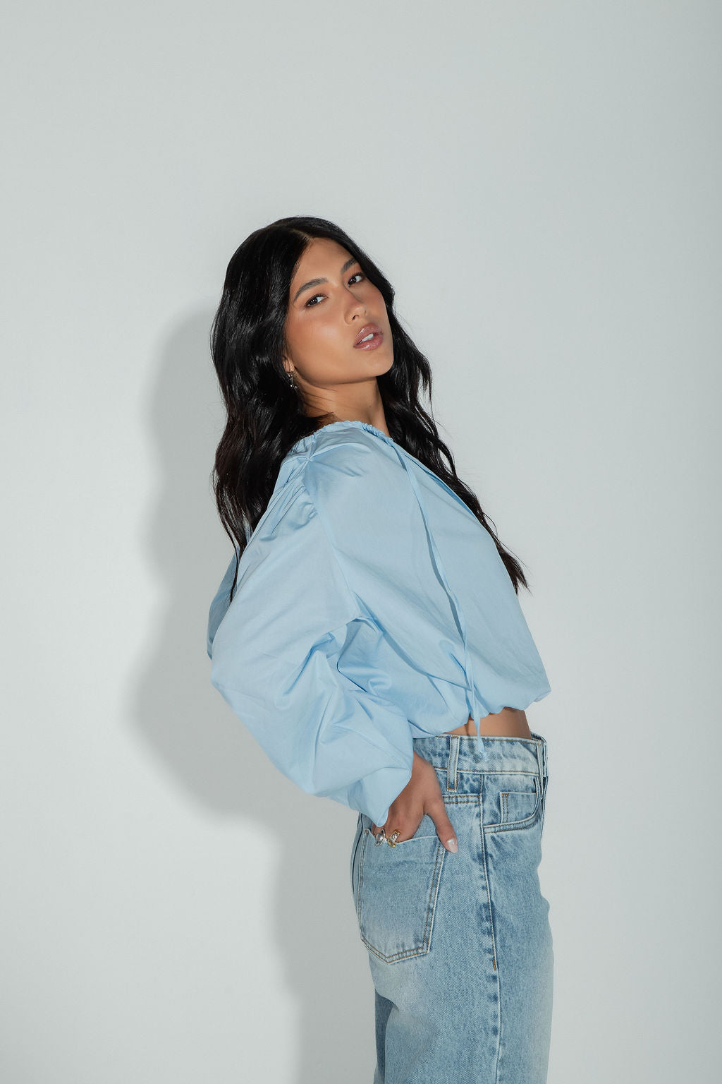 Blusa Tricoline Bufante Azul