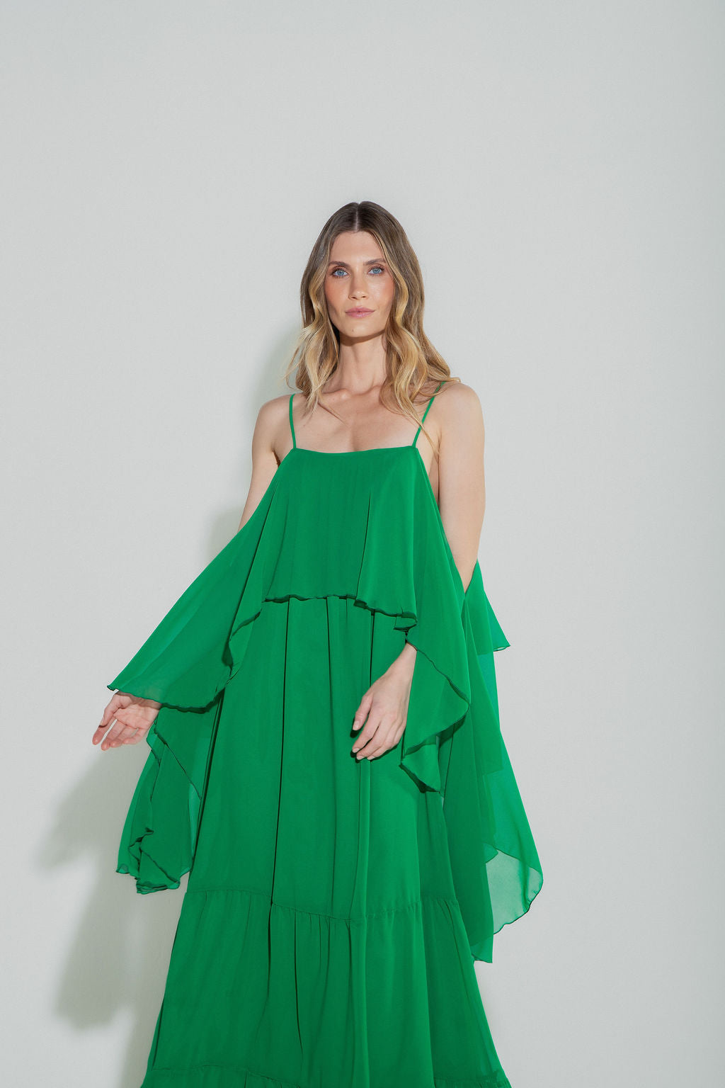 Vestido Longo Camadas Verde