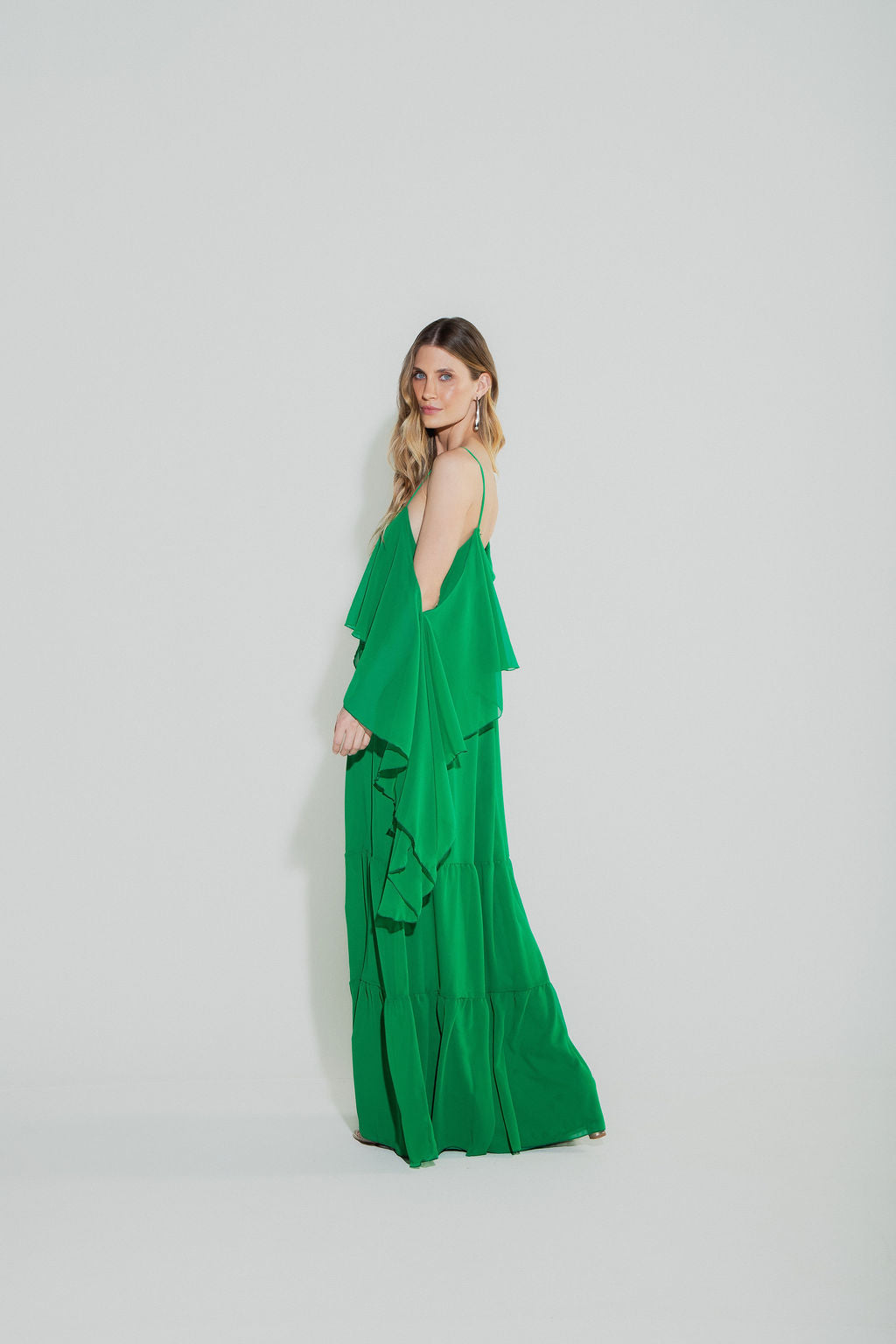 Vestido Longo Camadas Verde