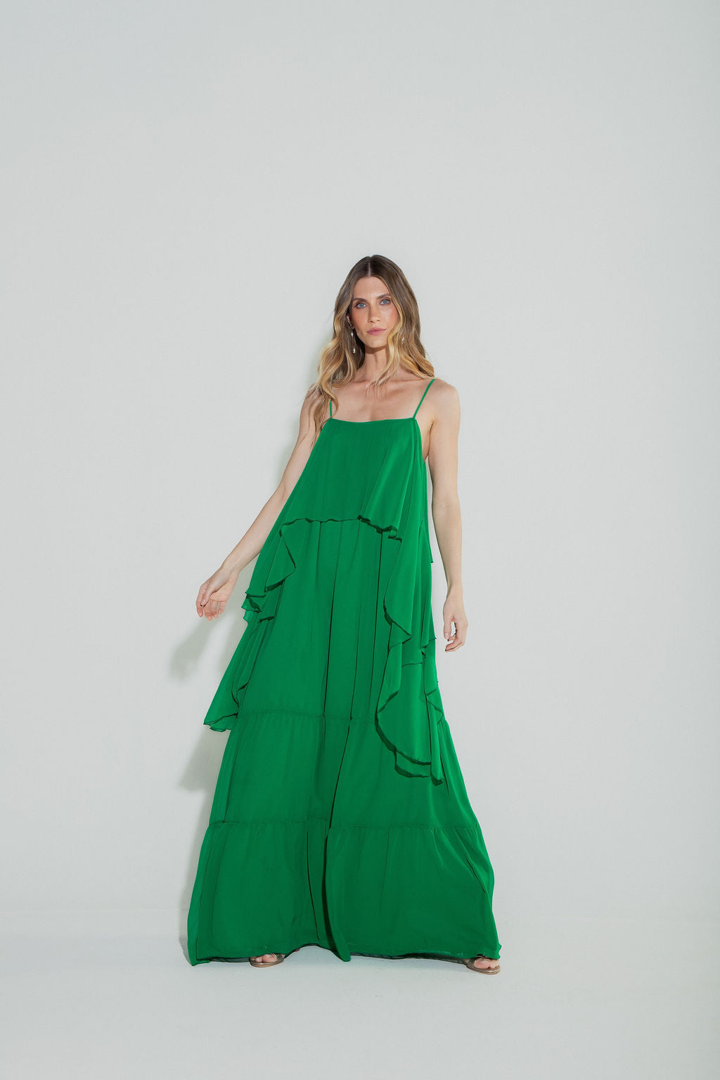 Vestido Longo Camadas Verde