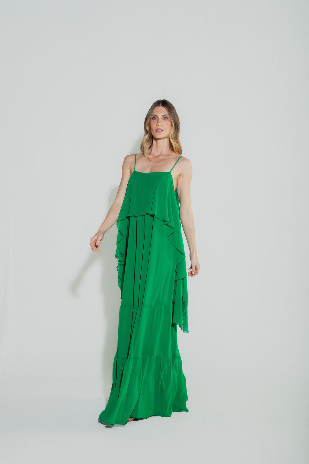 Vestido Longo Camadas Verde