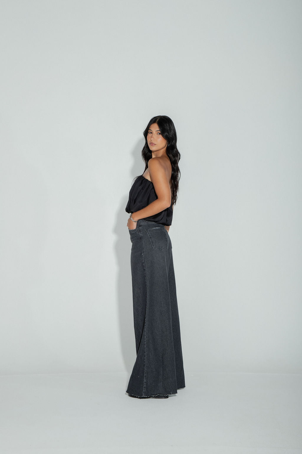 Calça Jeans Pantalona Preta