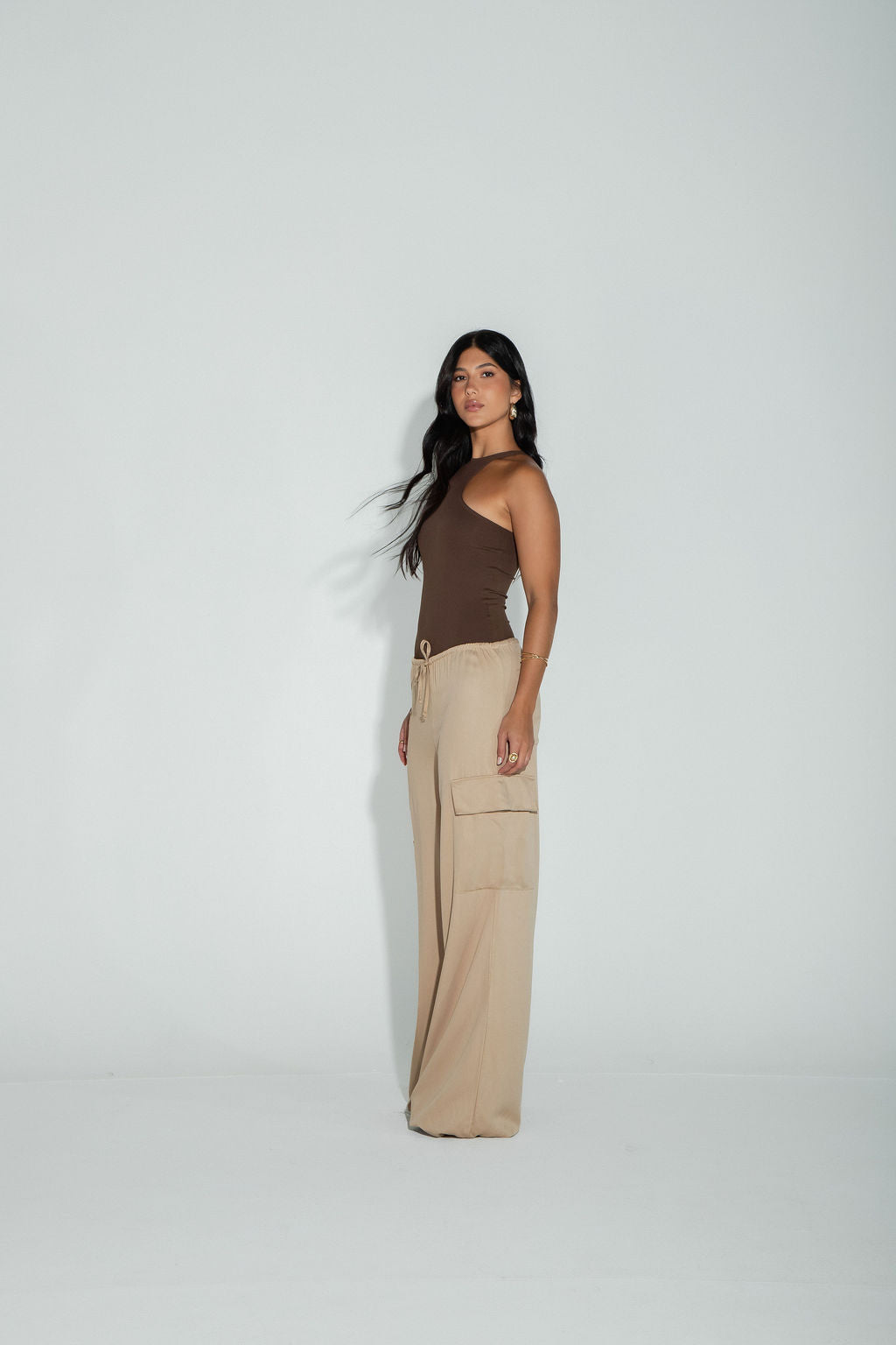 Calça Pantalona Cargo Bege