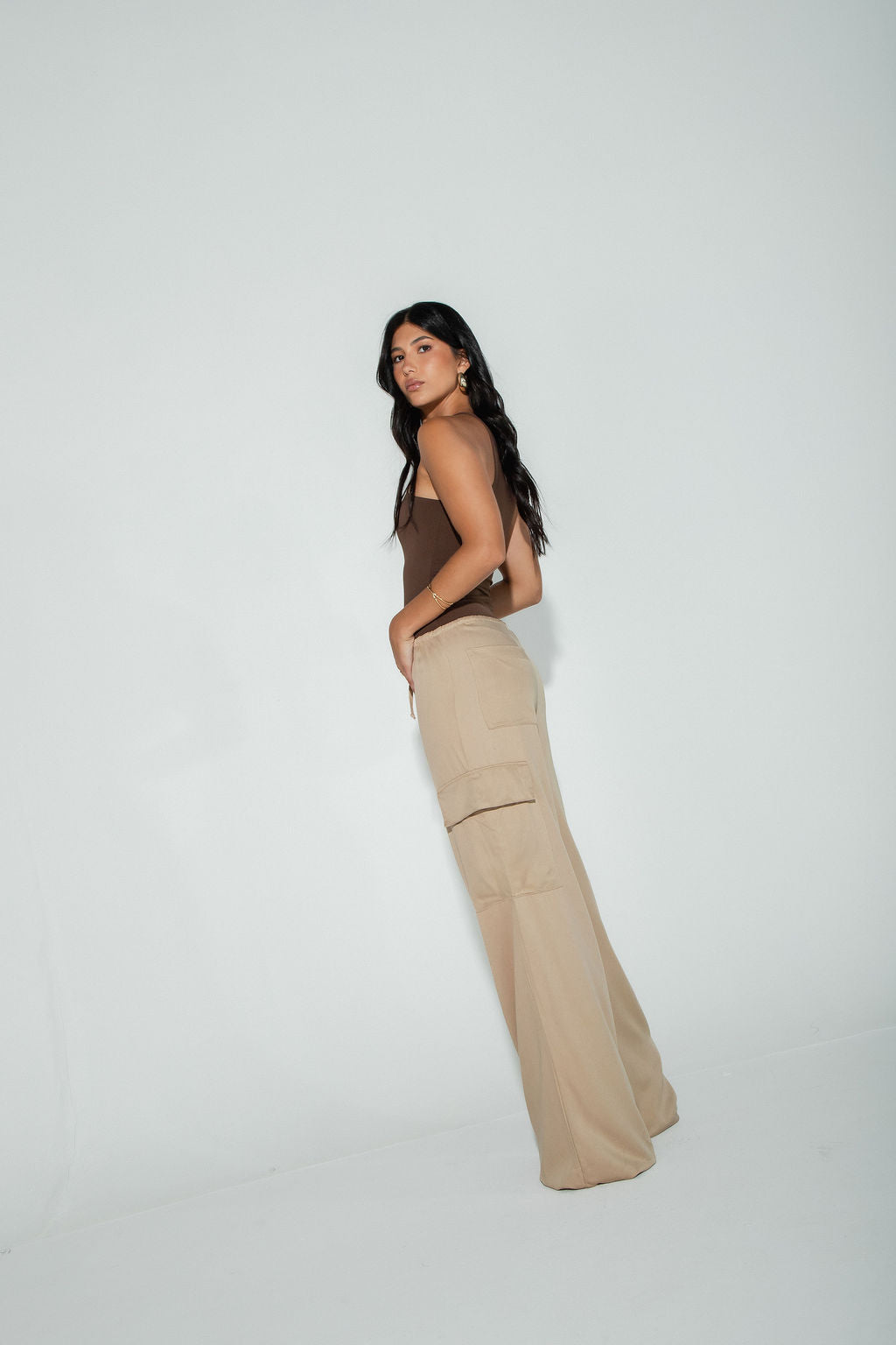 Calça Pantalona Cargo Bege