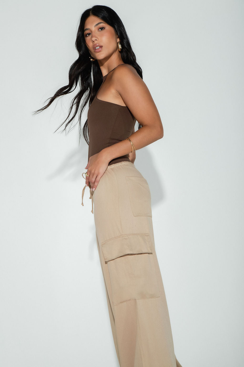 Calça Pantalona Cargo Bege