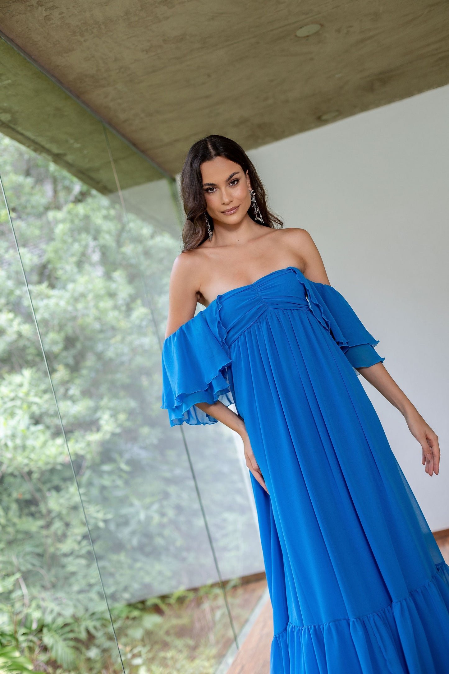 Vestido Ombro a Ombro Azul