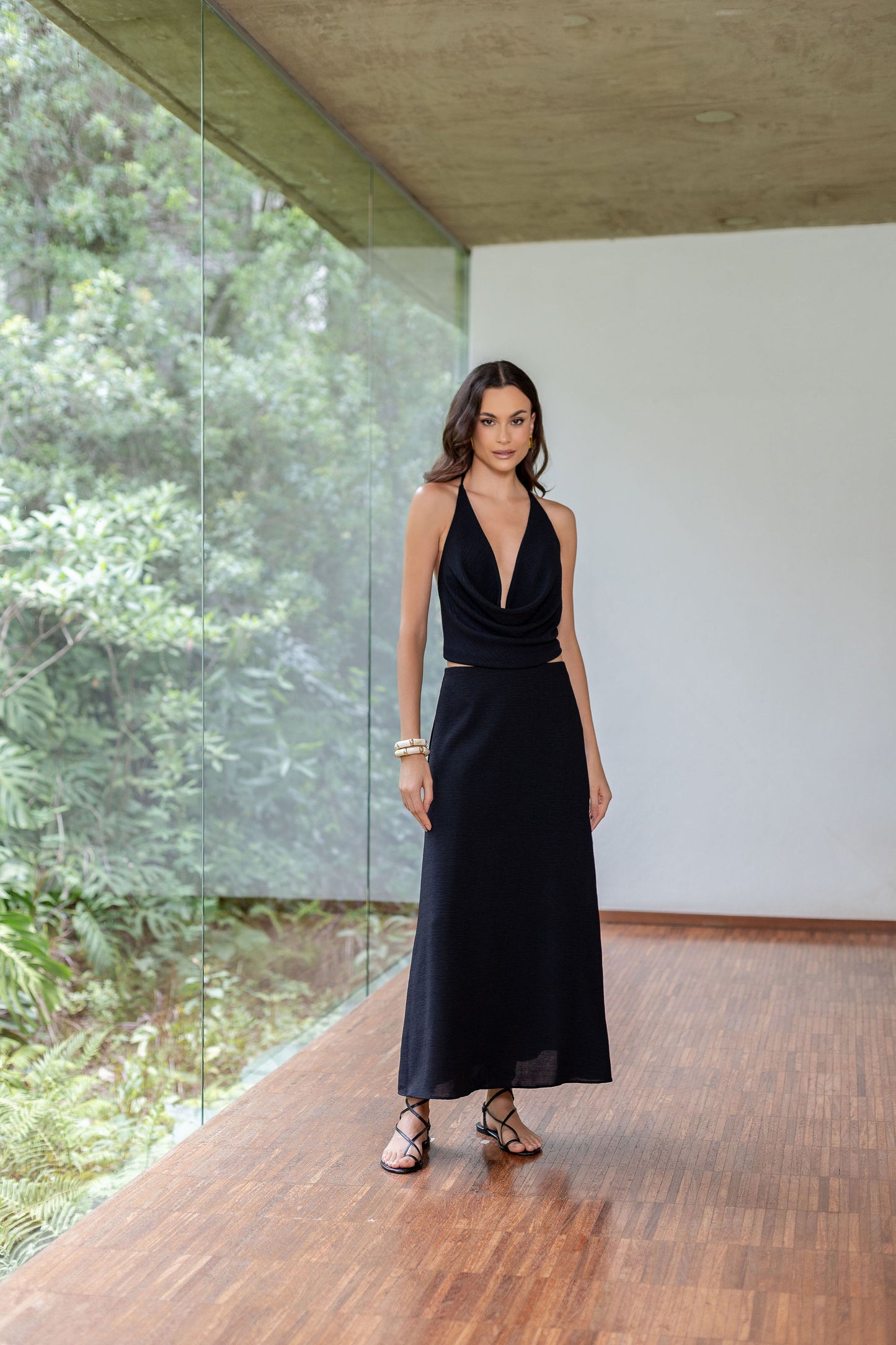 Blusa Decote Drapeado Preto
