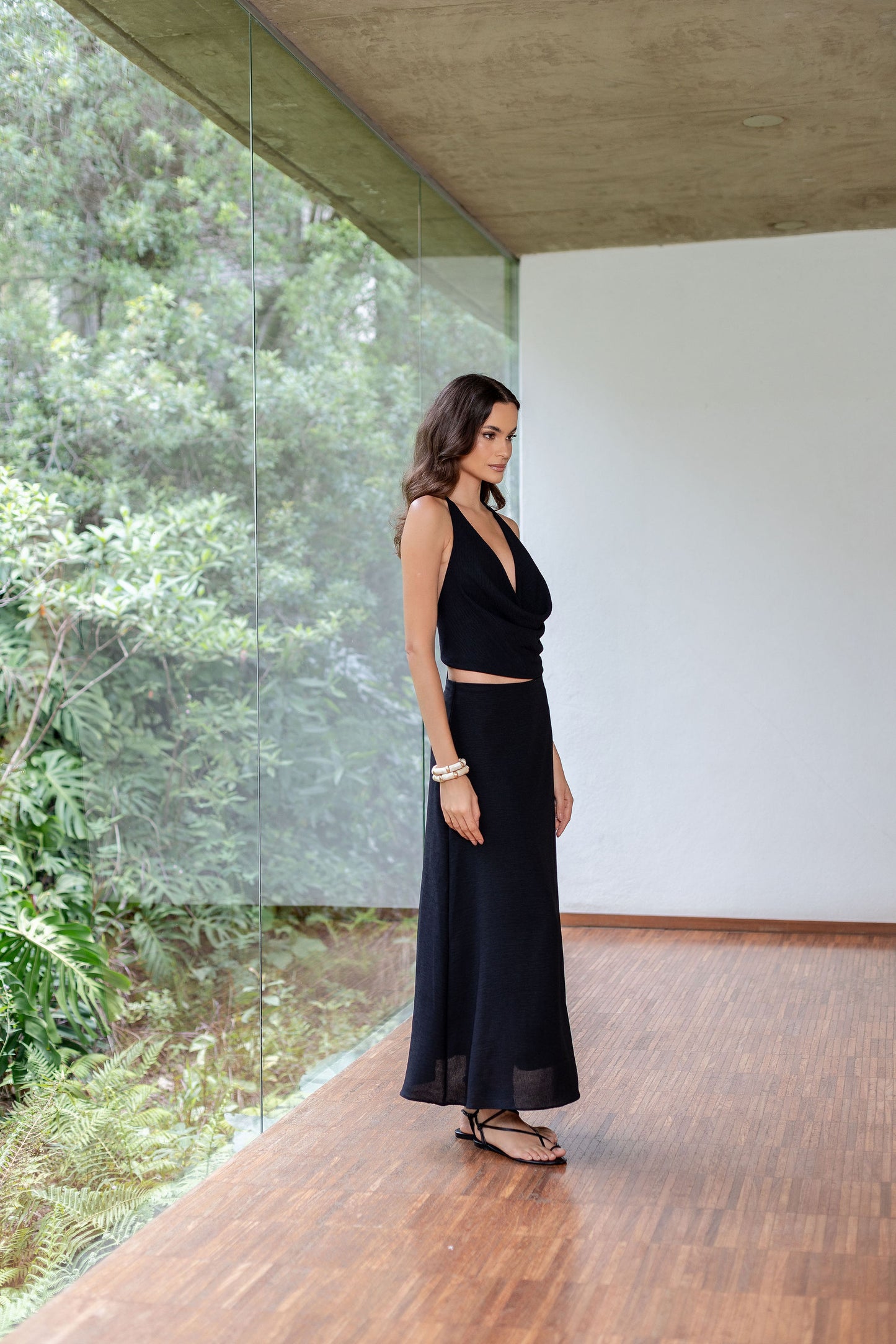 Blusa Decote Drapeado Preto