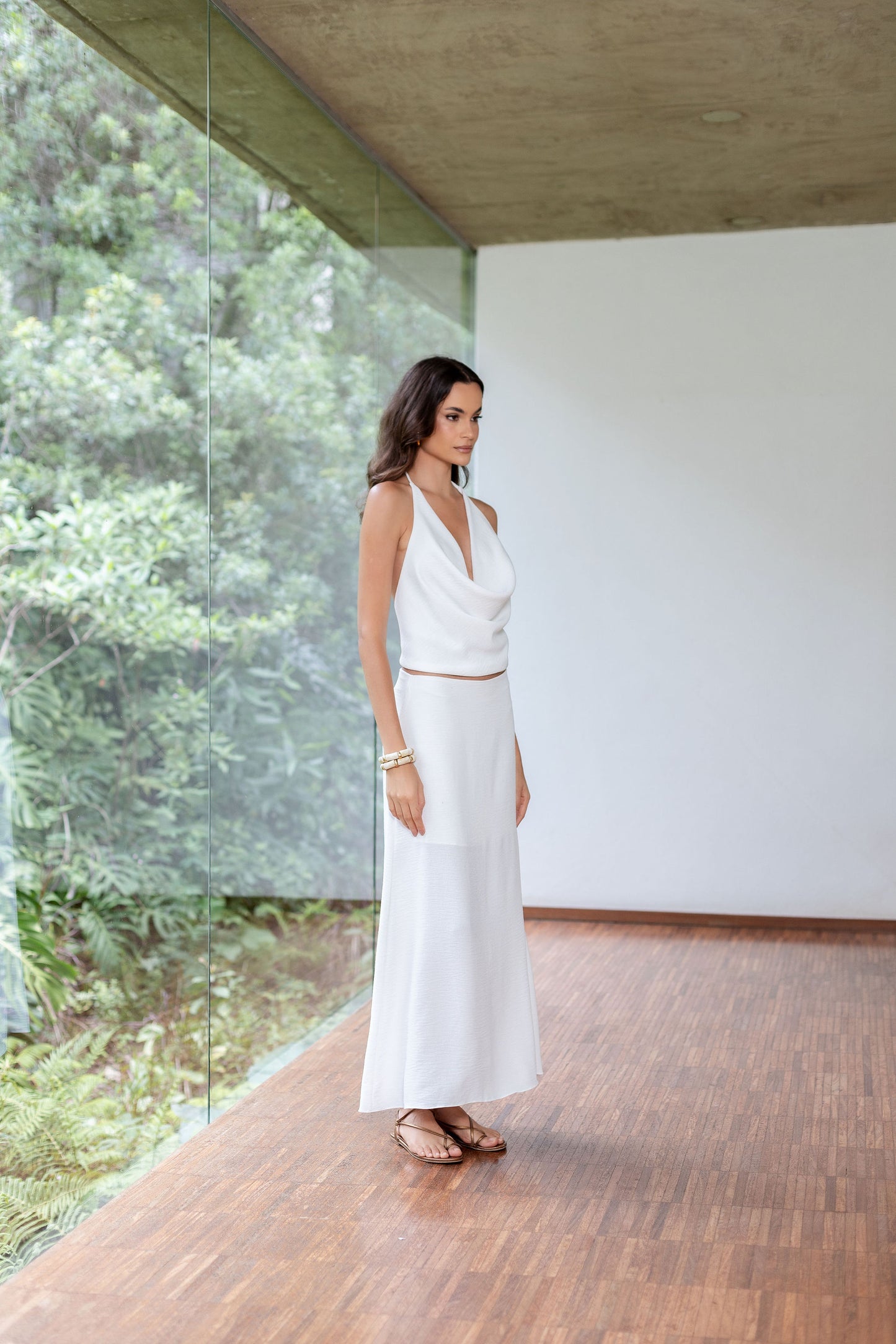 Blusa Decote Drapeado Off White