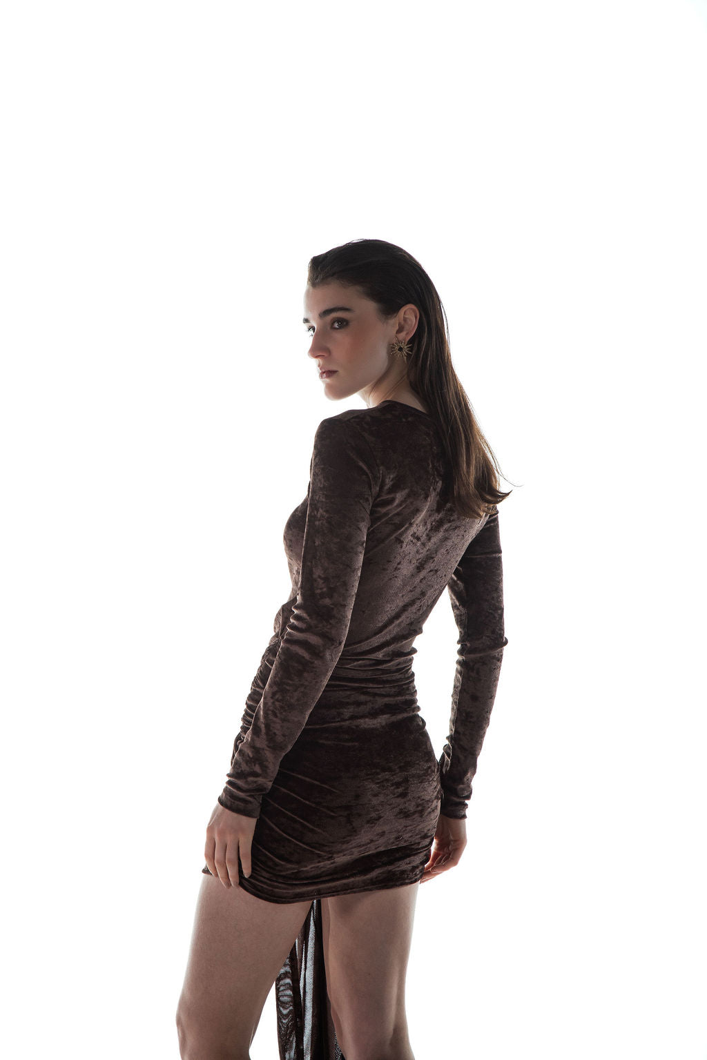 Vestido Curto Veludo Marrom