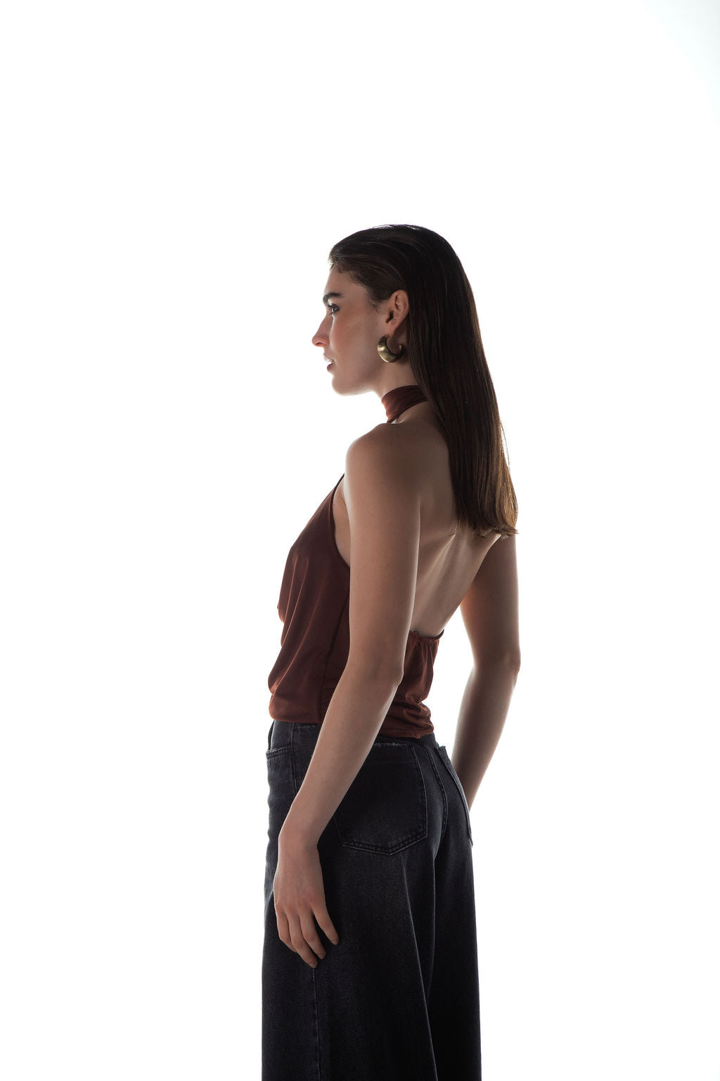 Blusa Choker Jersey Marrom Decotada