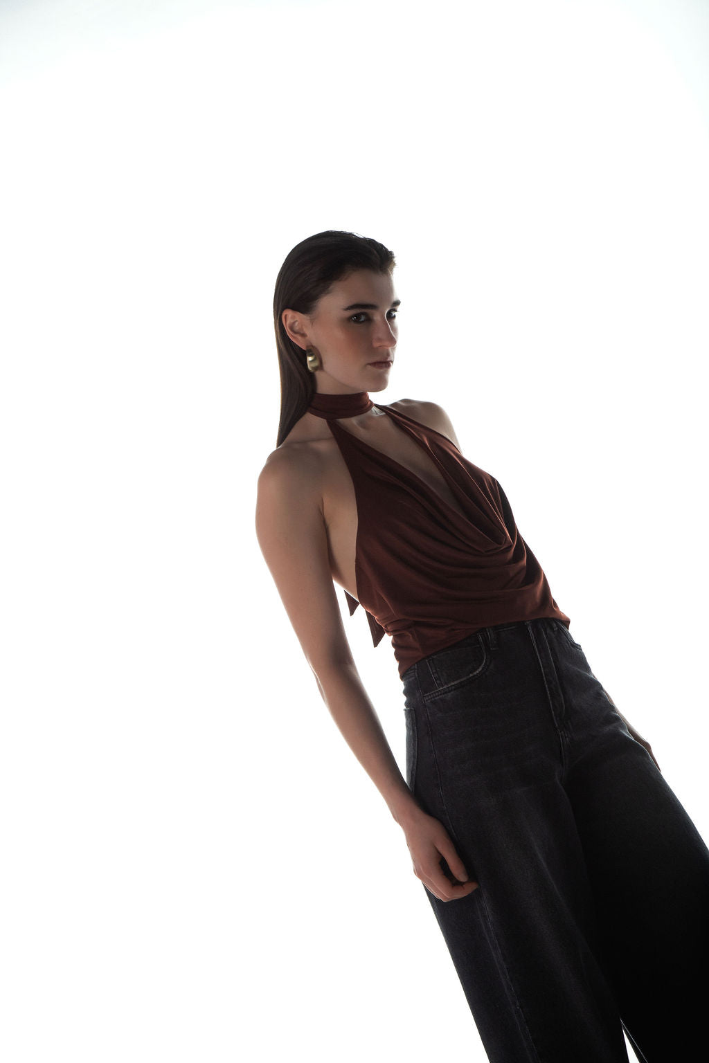 Blusa Choker Jersey Marrom Decotada