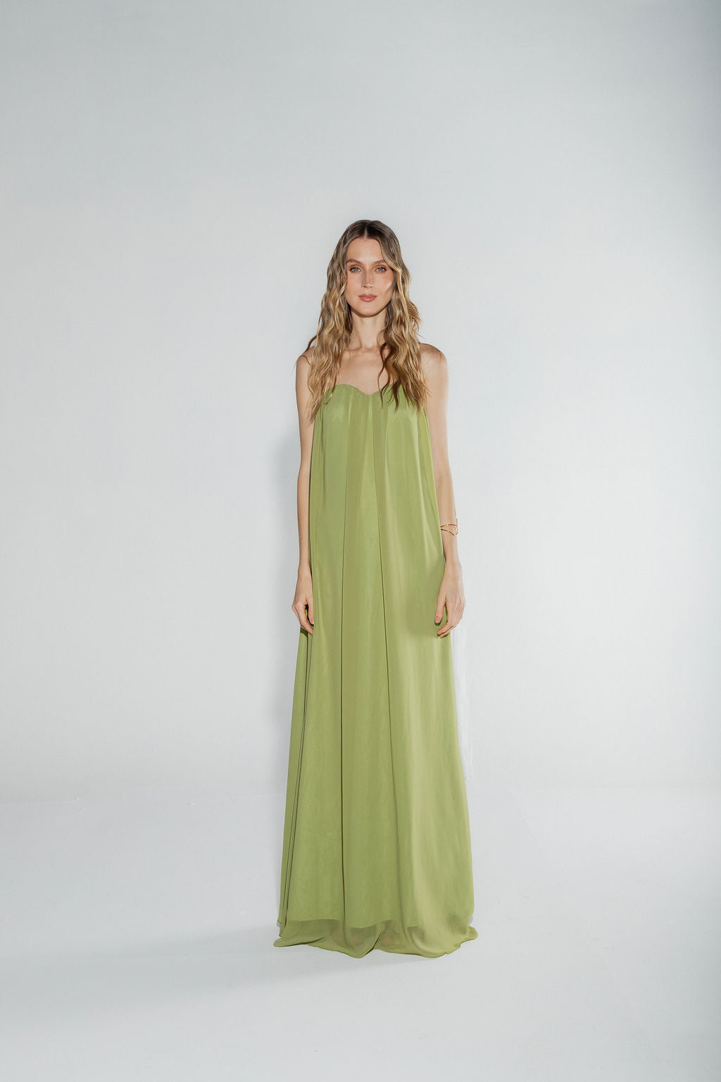 Vestido Longo Decote Coração Verde Claro