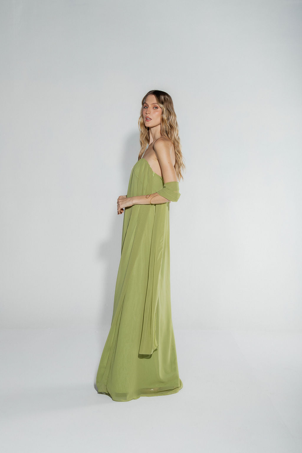Vestido Longo Decote Coração Verde Claro