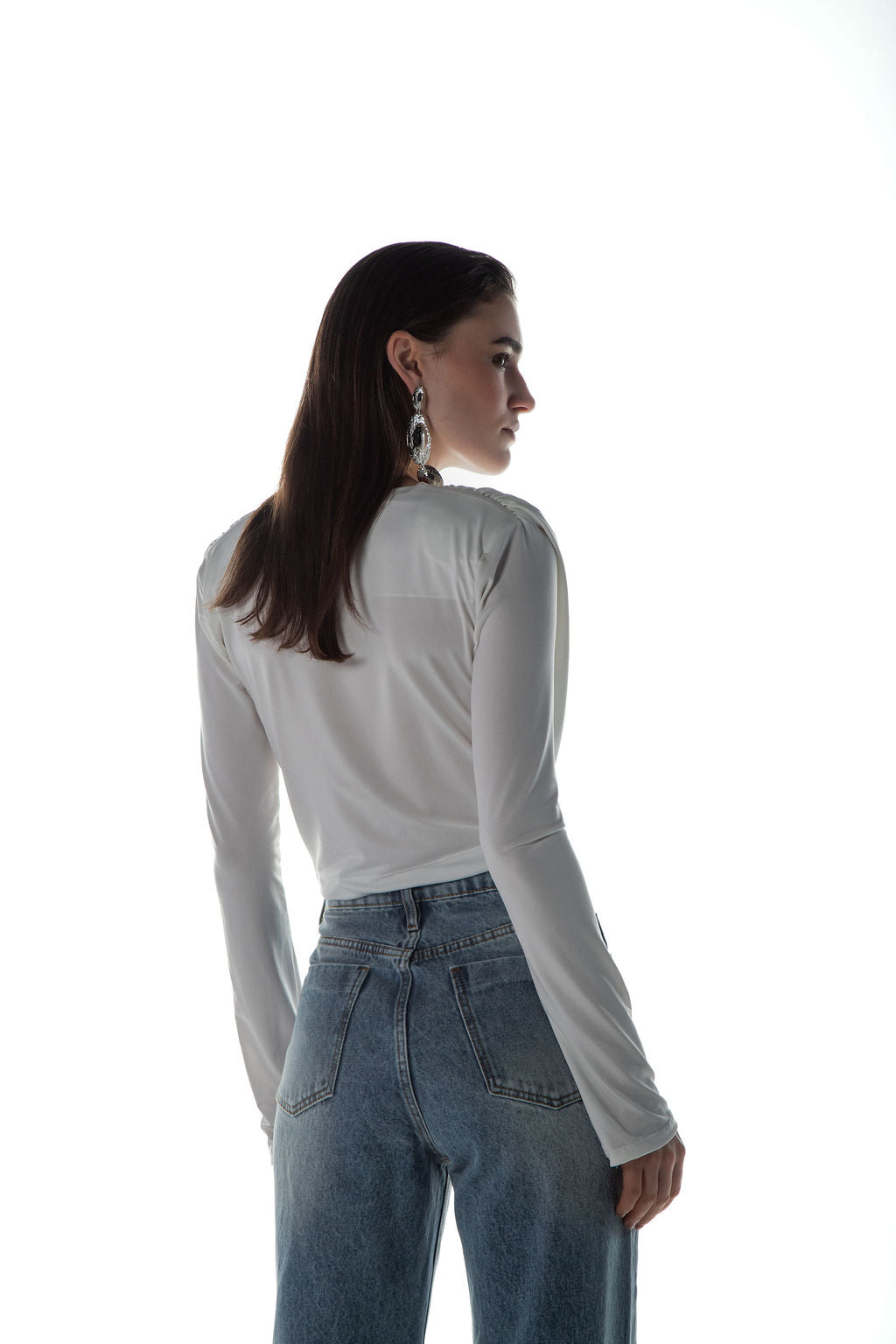 Blusa Jersey Manga Longa Ombreira Off White