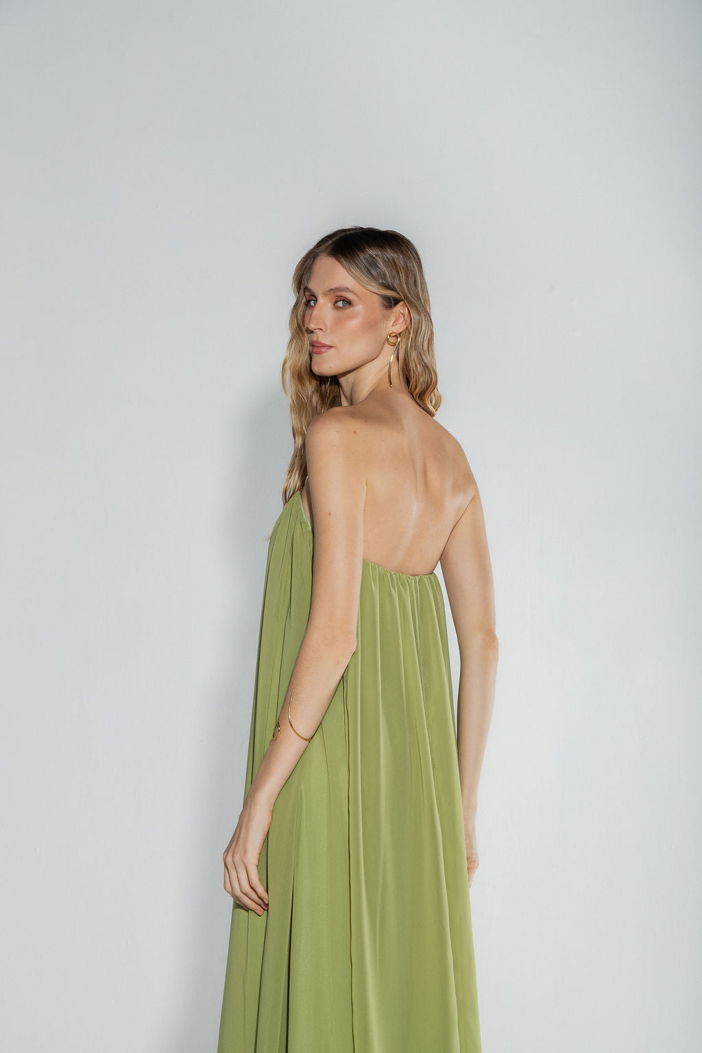 Vestido Longo Decote Coração Verde Claro