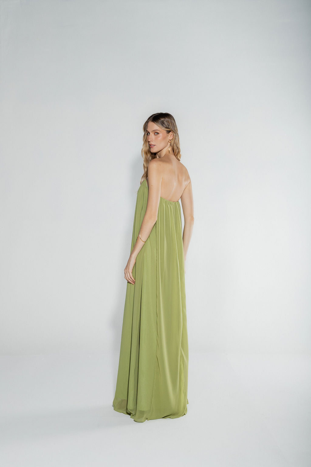 Vestido Longo Decote Coração Verde Claro