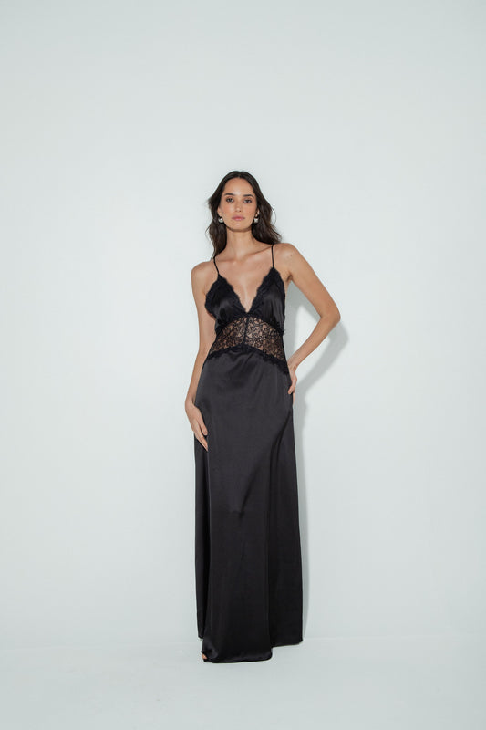 Slip Dress Com Renda Preto