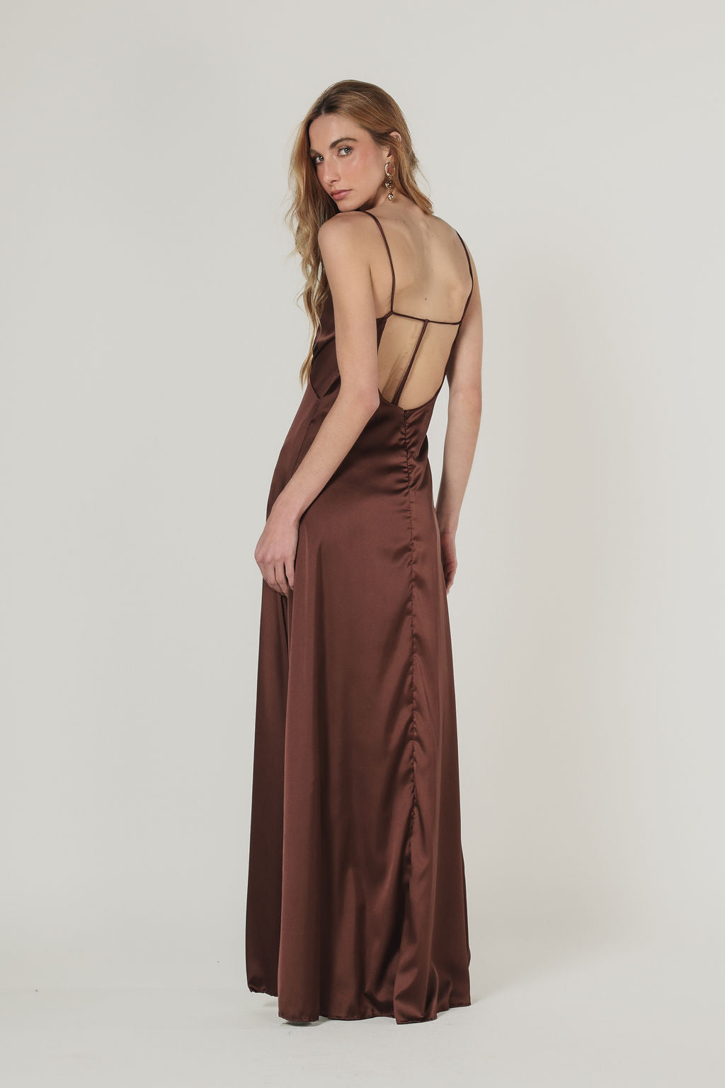 Slip Dress Cetim Marrom