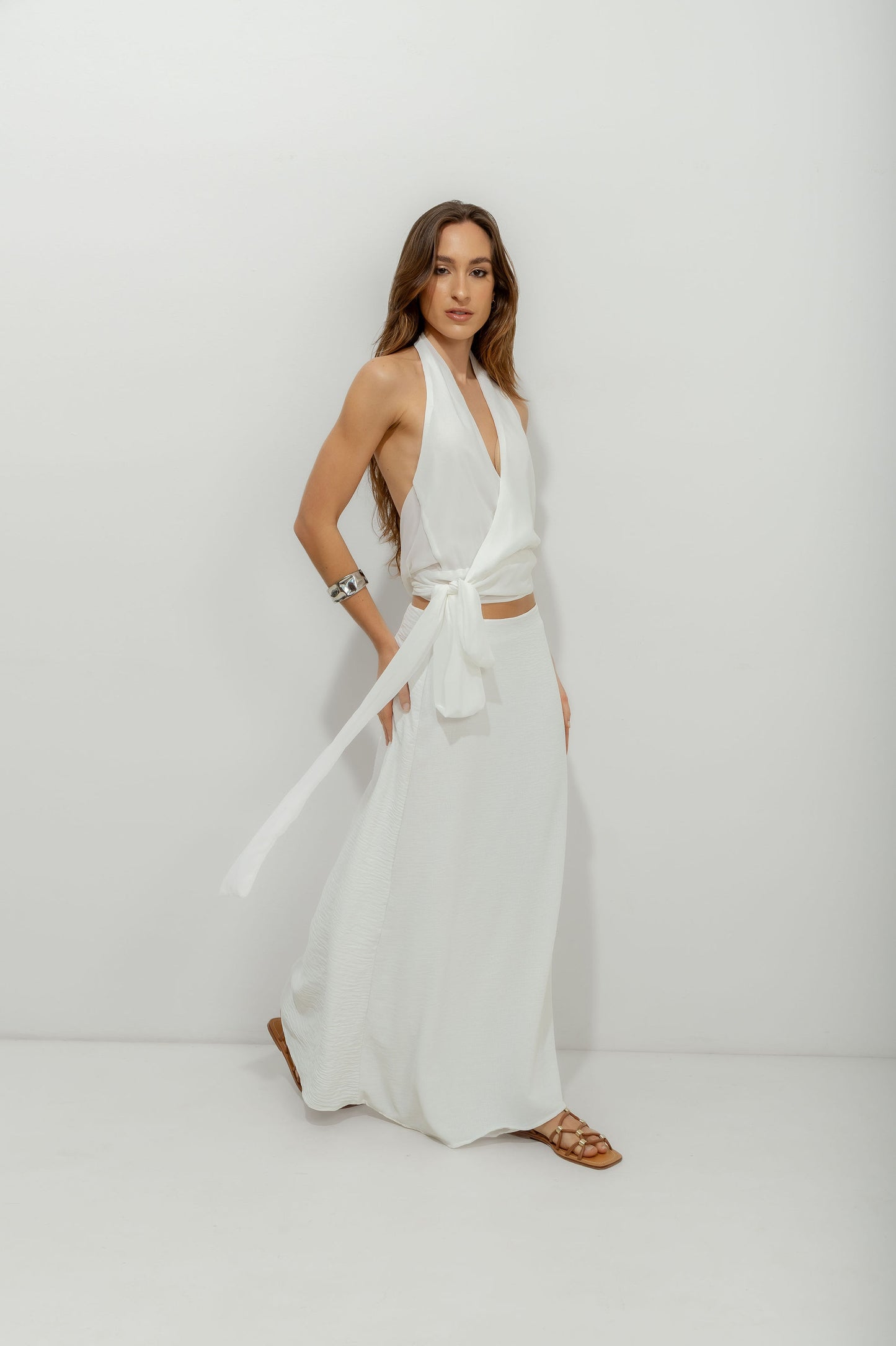 Blusa Decotada Chiffon Off White