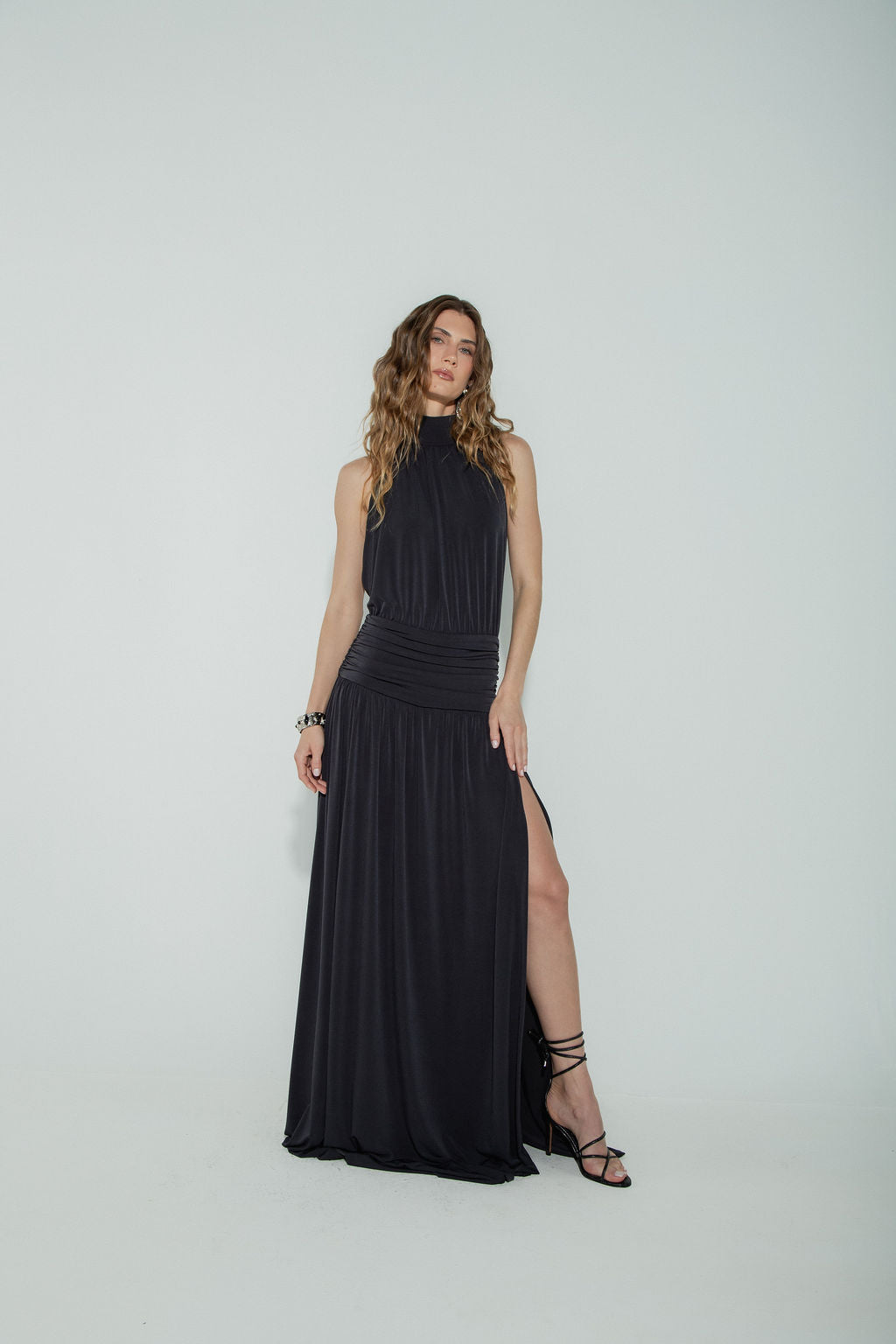 Vestido Longo Frente Única Preto