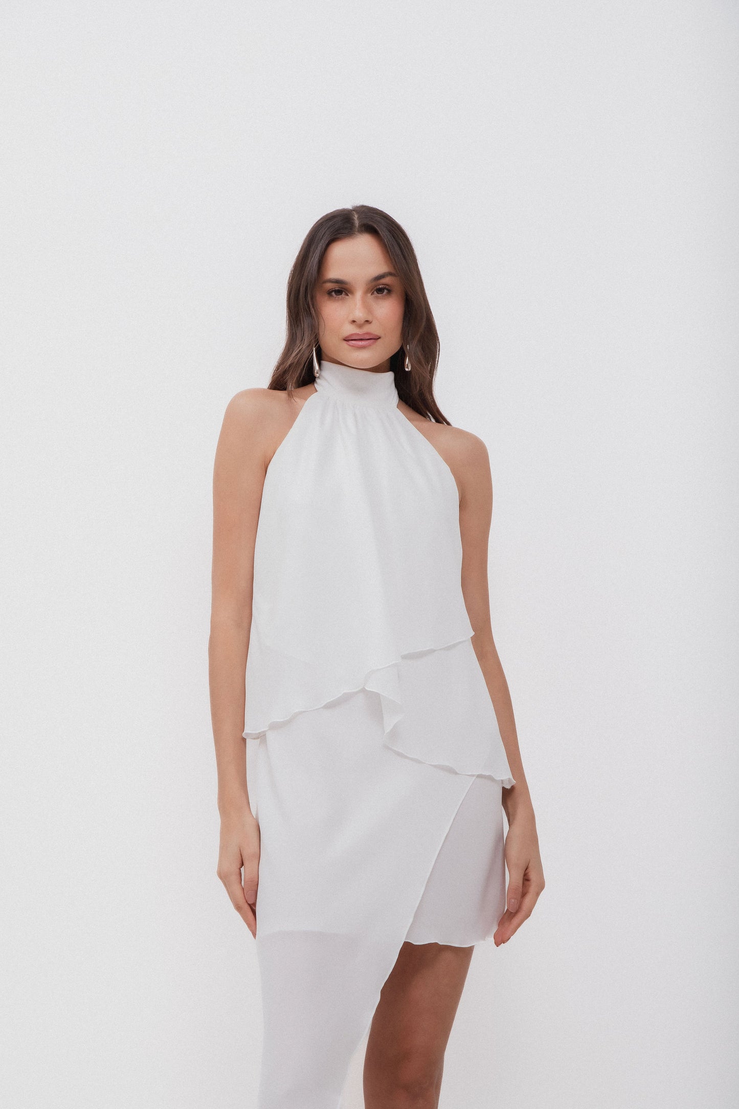 PRÉ-VENDA Vestido Babados Assimétrico Off White