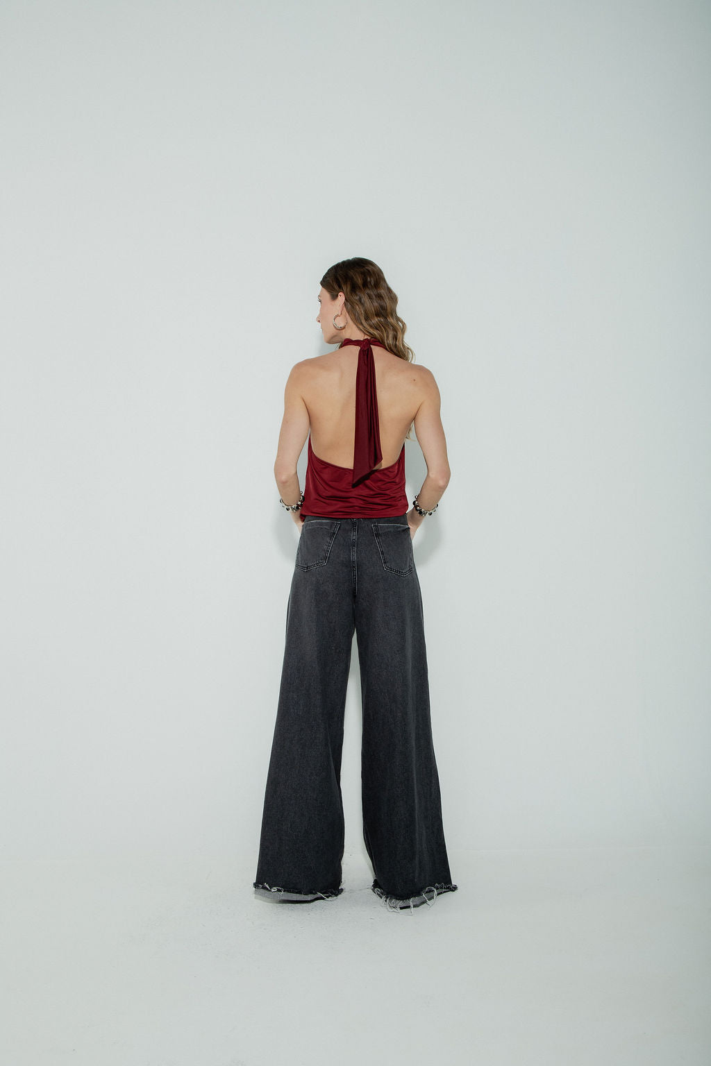 Blusa Choker Jersey Vinho Decotada