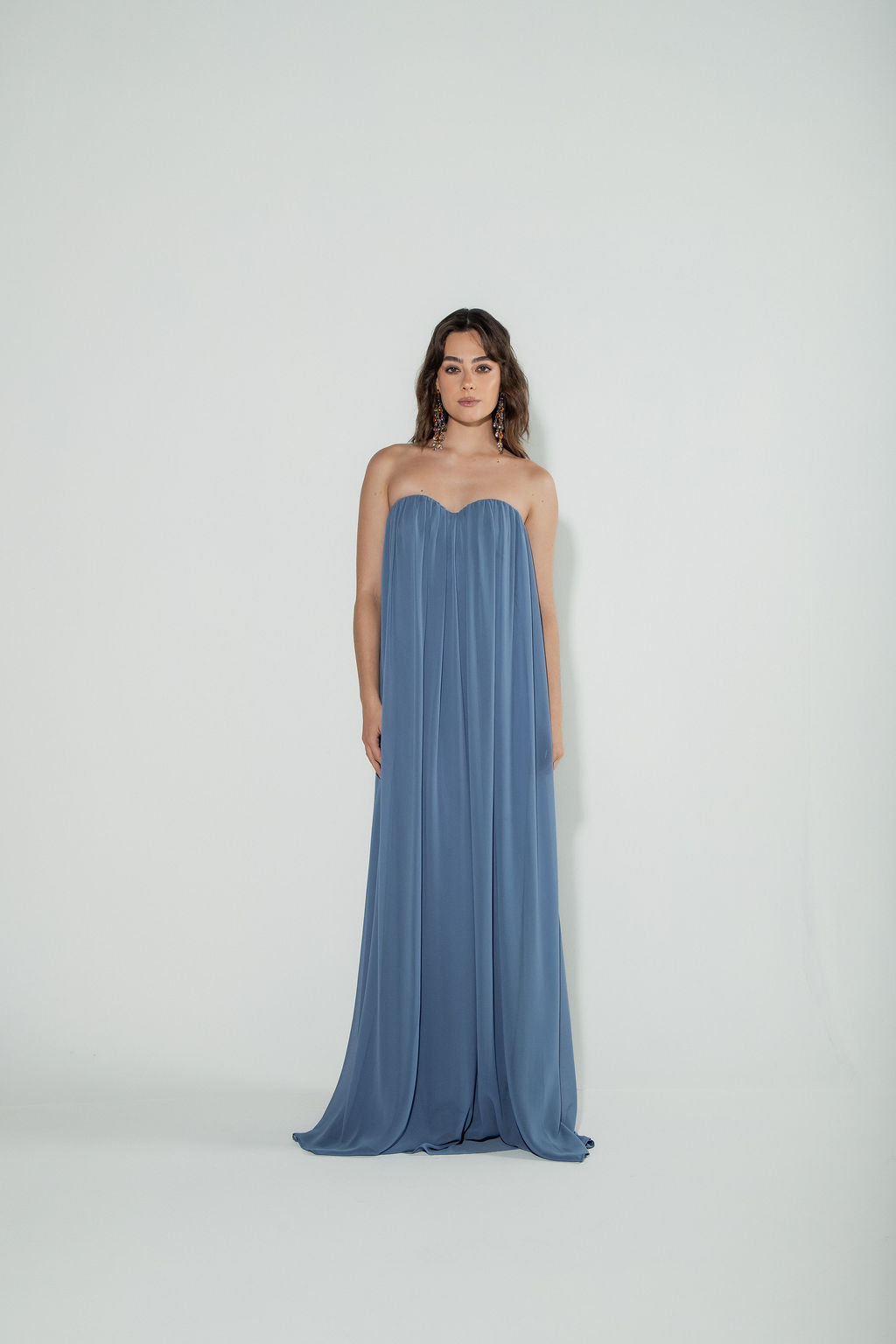 Vestido Longo Decote Coração Azul