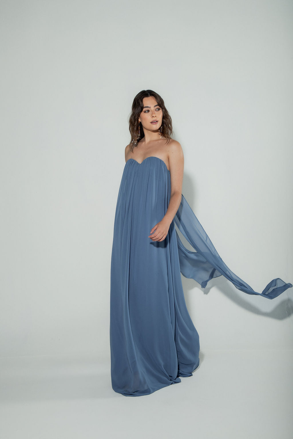 Vestido Longo Decote Coração Azul