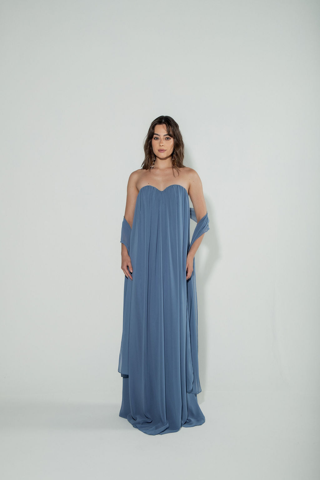 Vestido Longo Decote Coração Azul