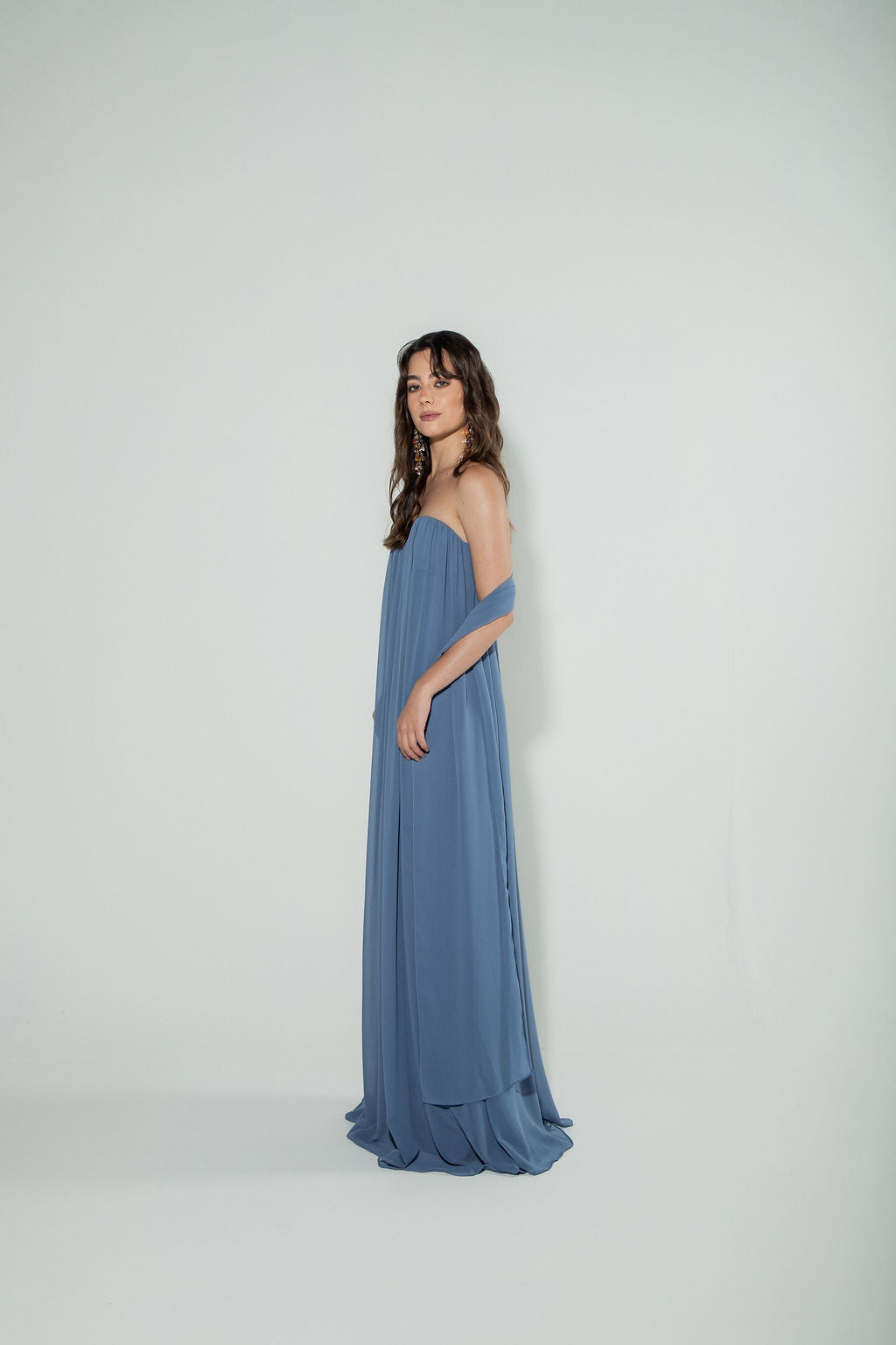 Vestido Longo Decote Coração Azul