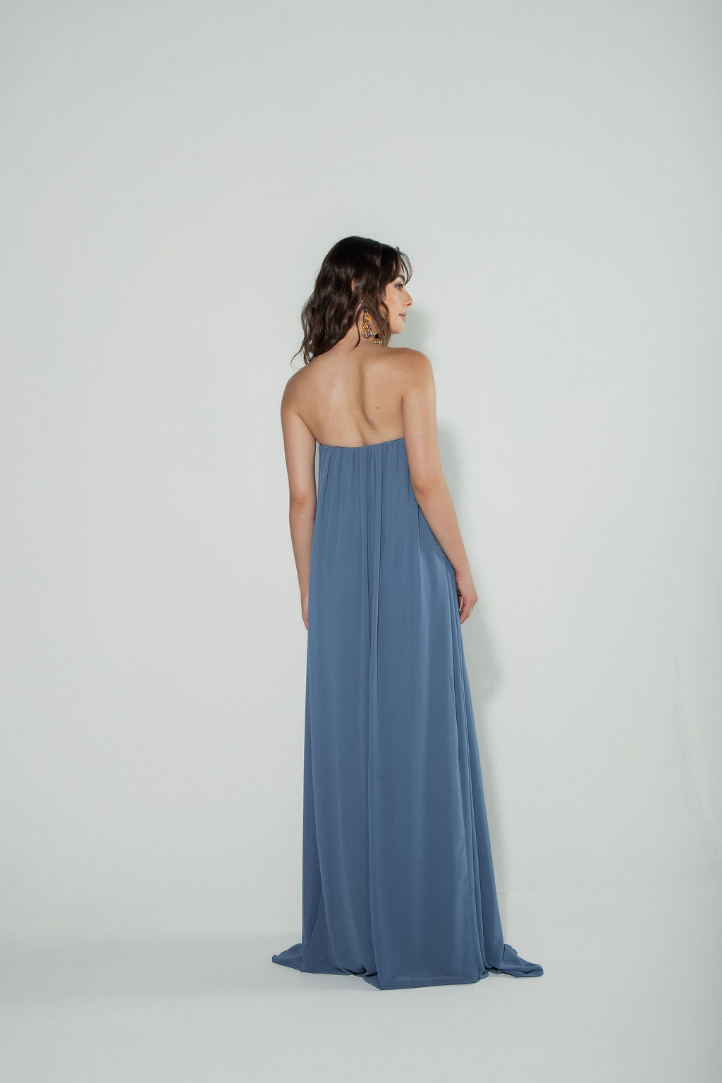 Vestido Longo Decote Coração Azul
