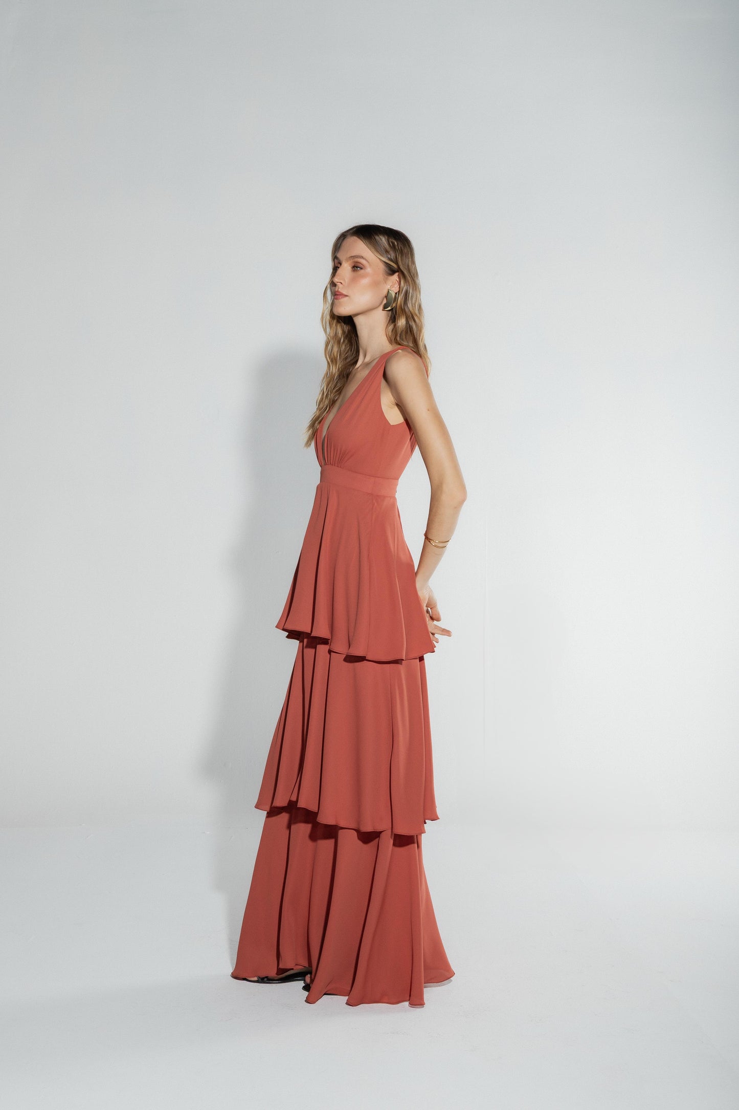 Vestido Babados Terracota