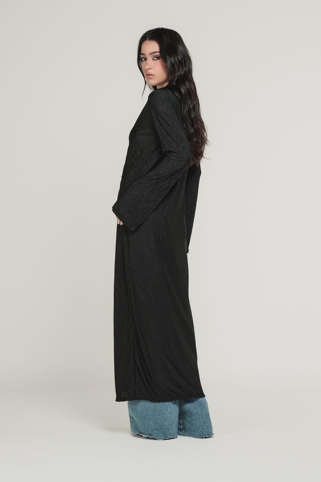 Kimono Longo Plissado Preto