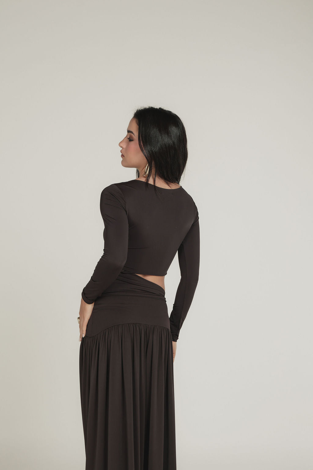 Calça Ampla Malha Marrom