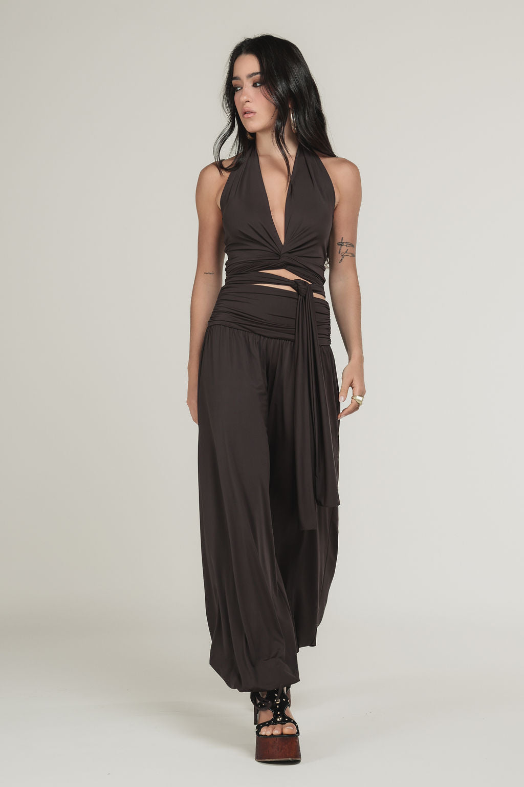Blusa Amarração Malha Marrom