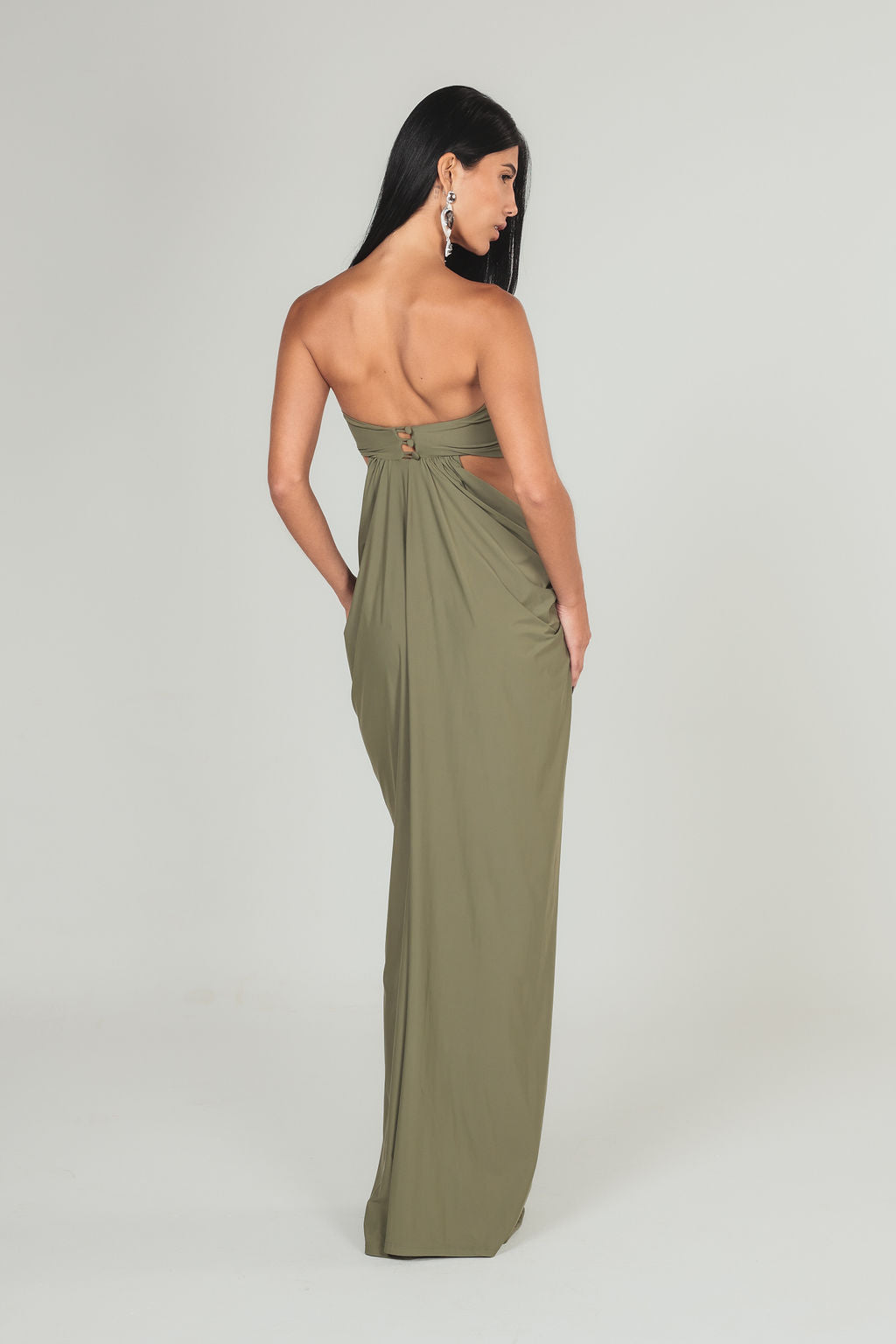 Vestido Longo Cut Out Drapeado Verde