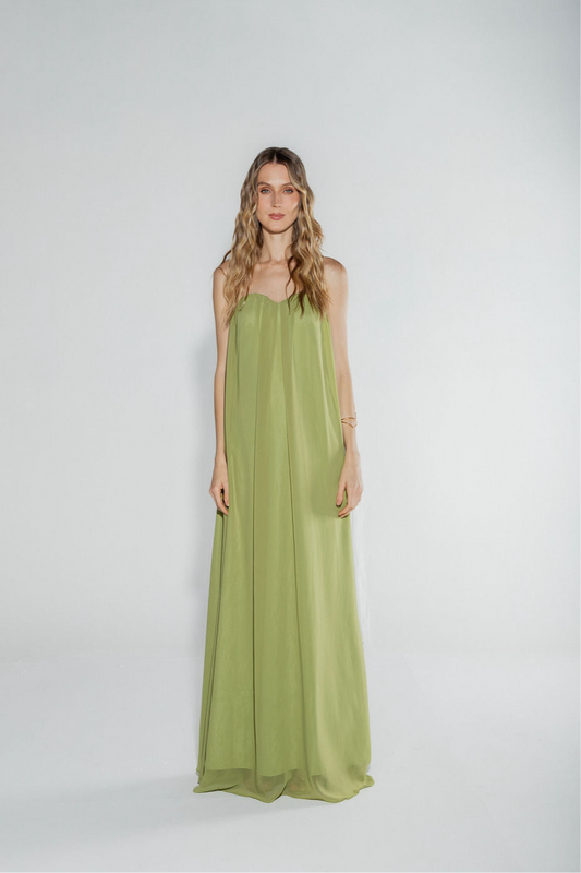Vestido Longo Decote Coração Verde Claro