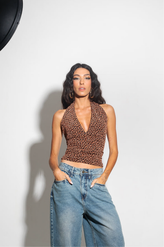 Blusa Frente Única Lurex Onça