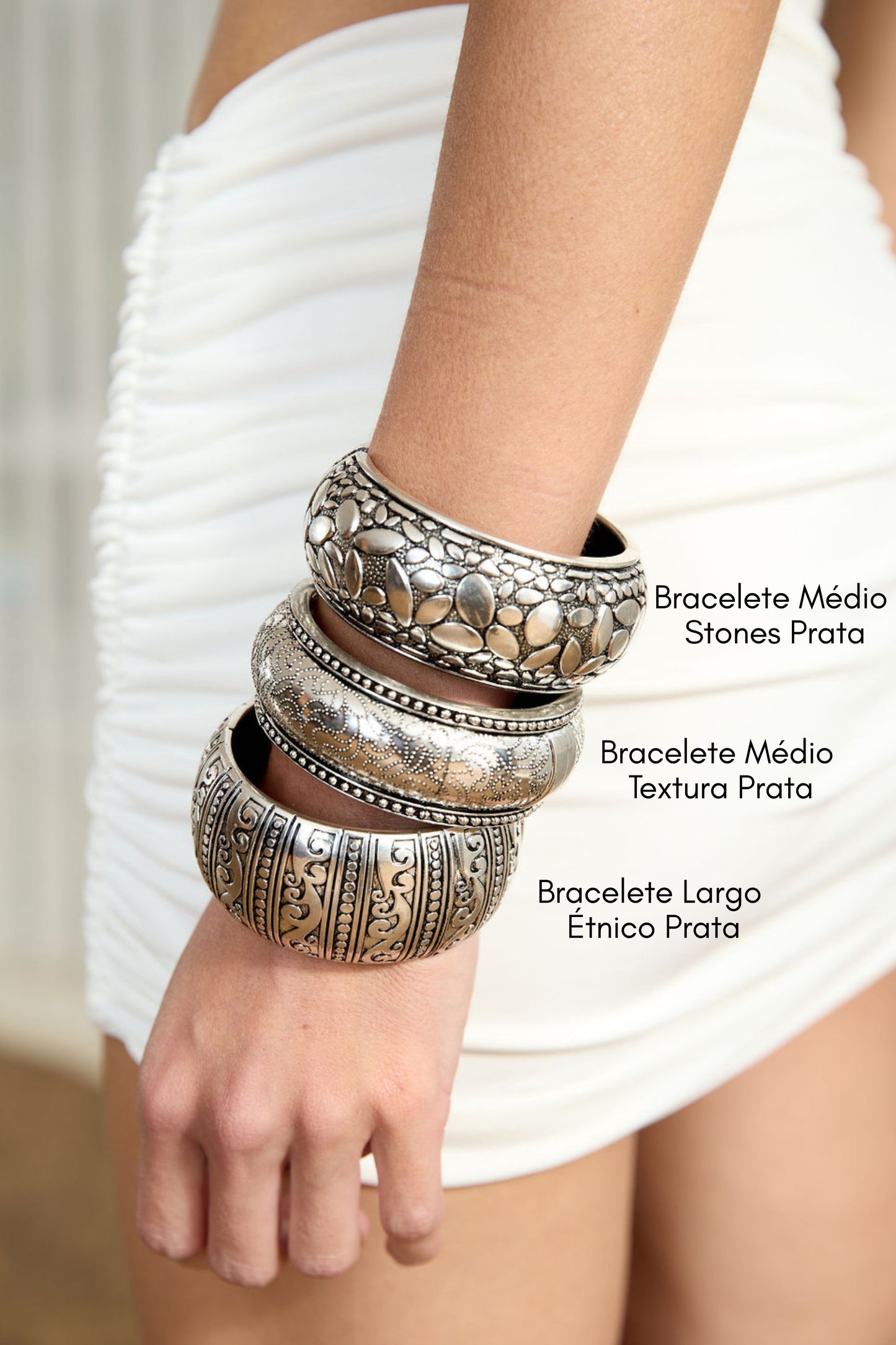 Bracelete Largo Étnico Prata