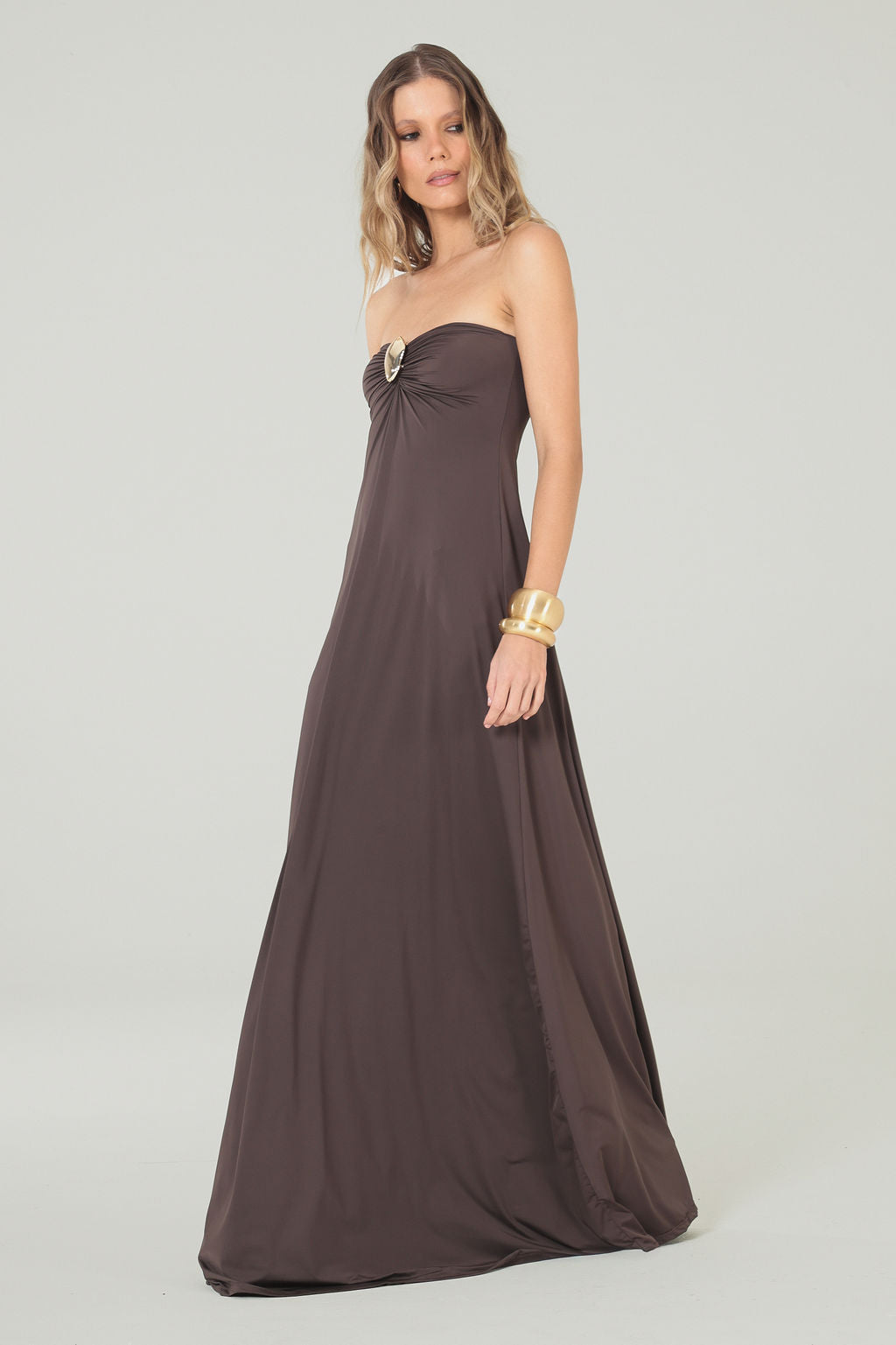 Vestido Tomara que Caia Aviamento Marrom