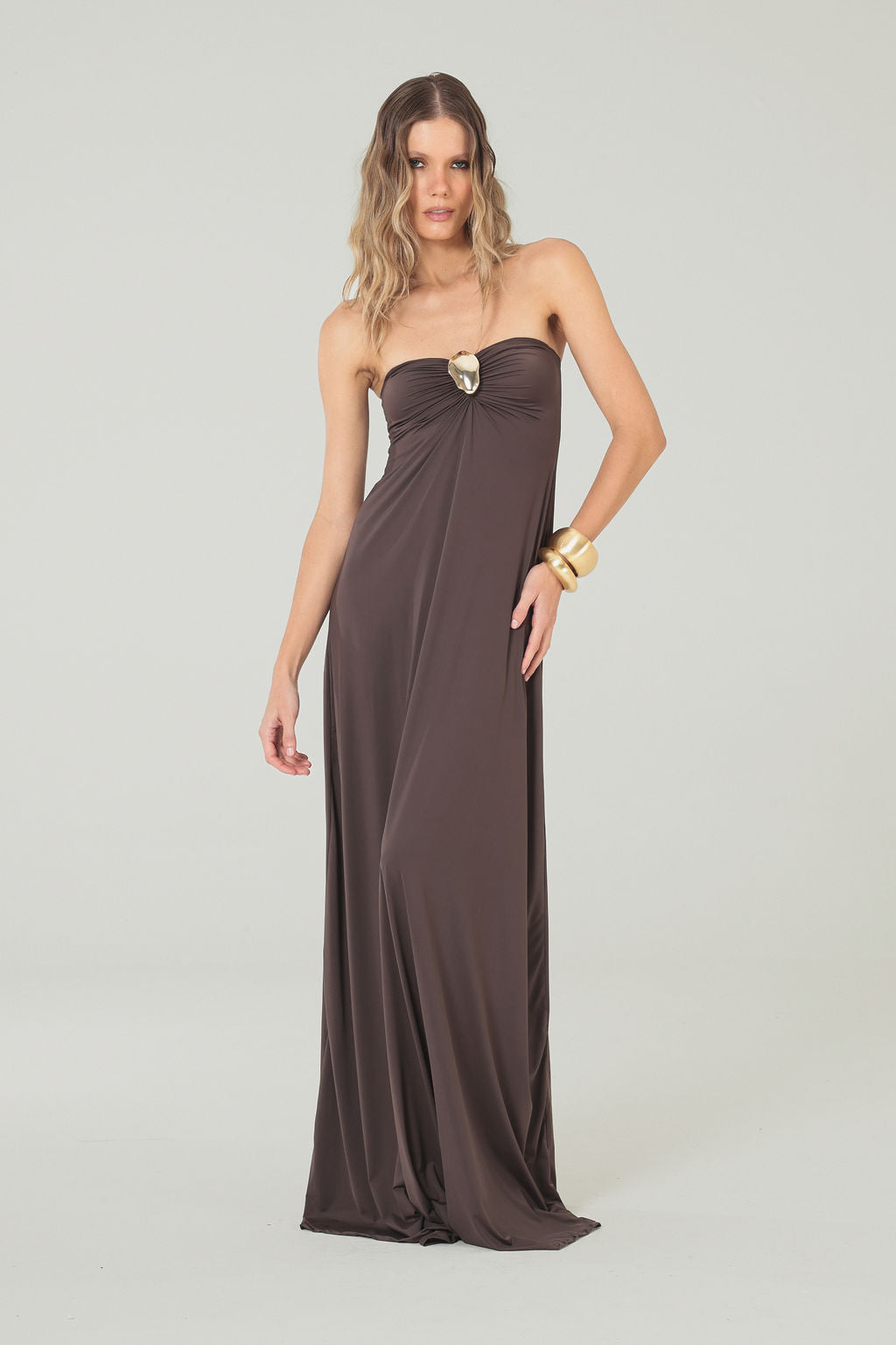 Vestido Tomara que Caia Aviamento Marrom