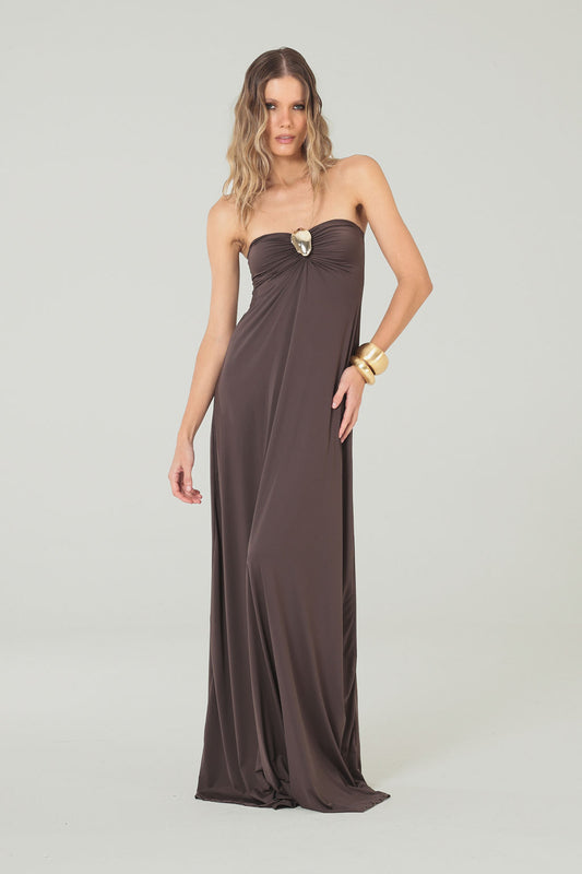 Vestido Tomara que Caia Aviamento Marrom