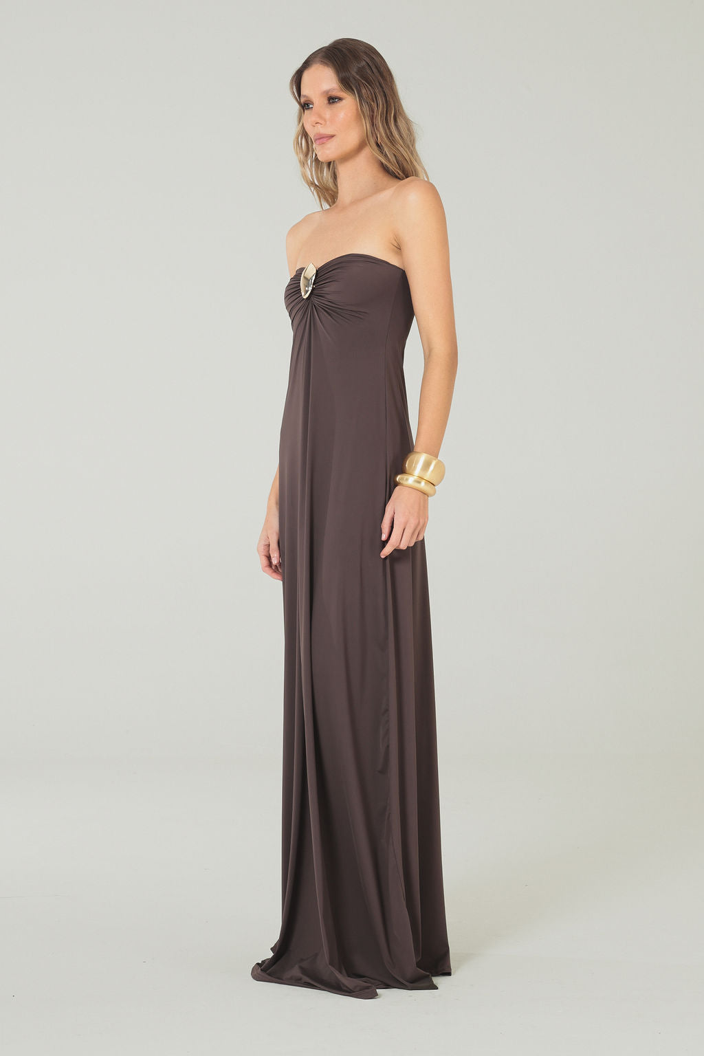 Vestido Tomara que Caia Aviamento Marrom