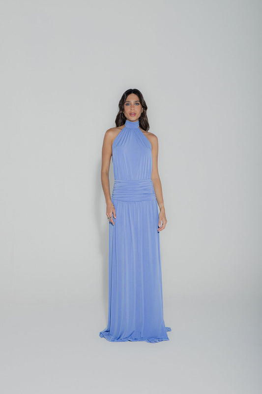 Vestido Longo Frente Única Azul