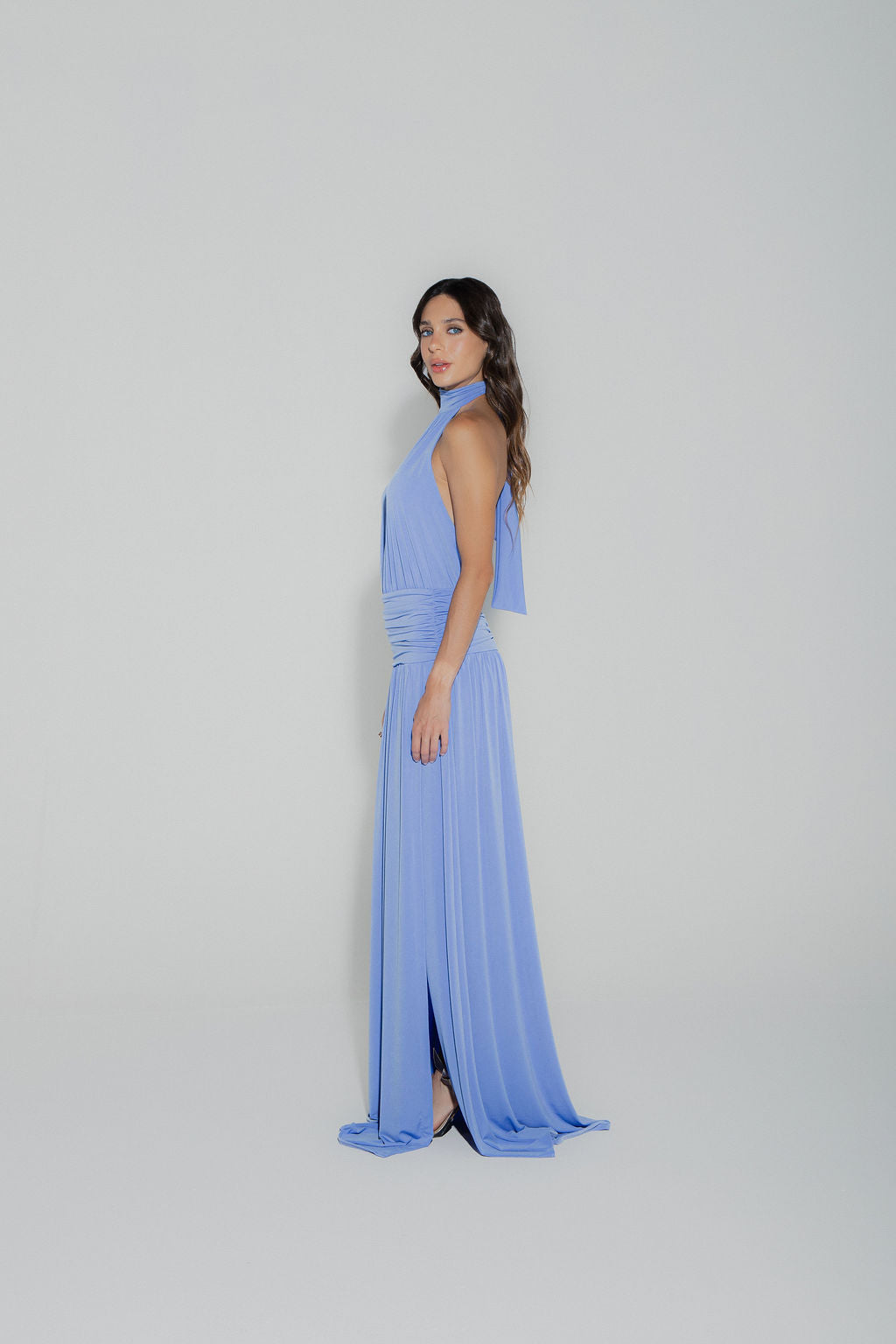 Vestido Longo Frente Única Azul