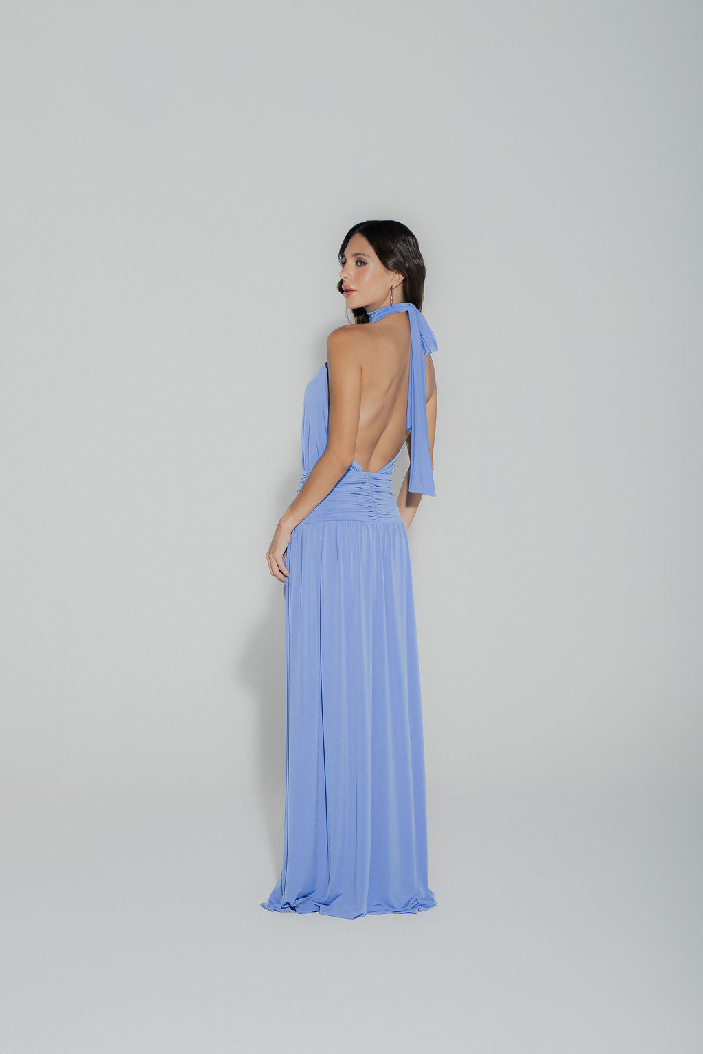 Vestido Longo Frente Única Azul