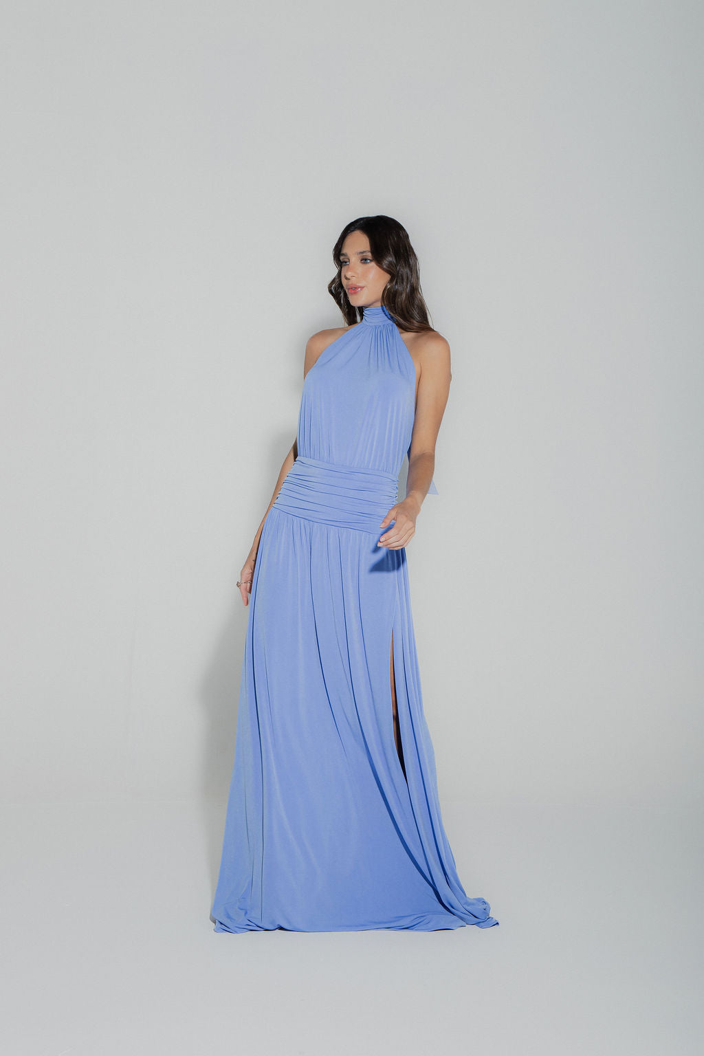 Vestido Longo Frente Única Azul